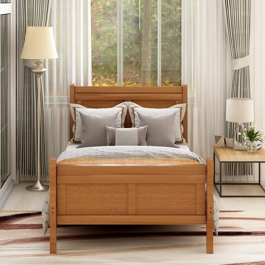 iRerts Wood Twin Platform Bed Frame, Modern Twin Bed Frame with Headboard, Twin Size Wood Platform Bed with Wooden Slat Support, No Box Spring Needed, Easy Assembly, Oak