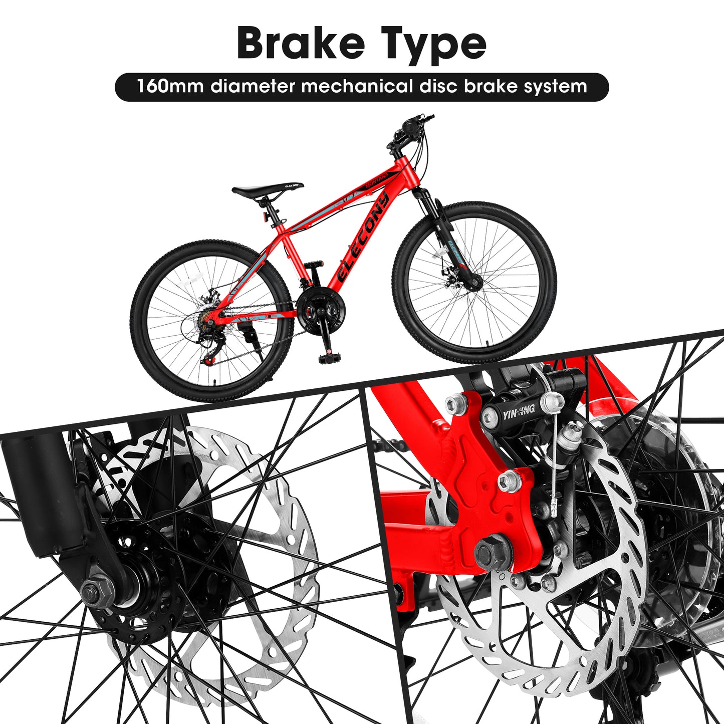 Mountain Bike, iRerts 24 Inch Mens Mountain Bike for Adults Youth, Shimano TZ500 21 Speed Mens Bicycle MTB with Disc Brake, Adult Bicycles for Men Women, Red