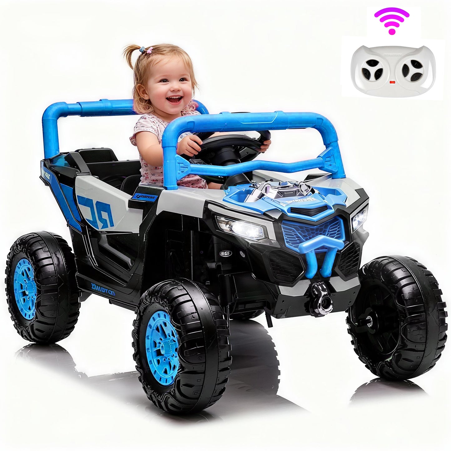 iRerts 12V Electric Ride on UTV, Powered Ride on Cars with Parent Remote Control, LED Lights, Music Player, Front Shock Absorbers, Ride on Toys for Kids Boys Girls Ages 3-4, Blue