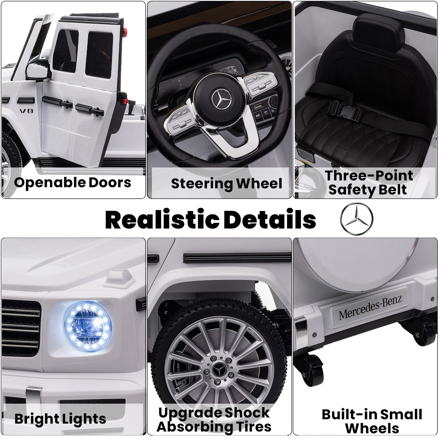 24V Ride On Cars with Remote Control, Licensed Mercedes Benz G500 Kids Electric Car for Boys Girls Gifts, Battery Powered Ride on Trucks Toys with Bluetooth, MP3, Music, Led Lights, USB, White