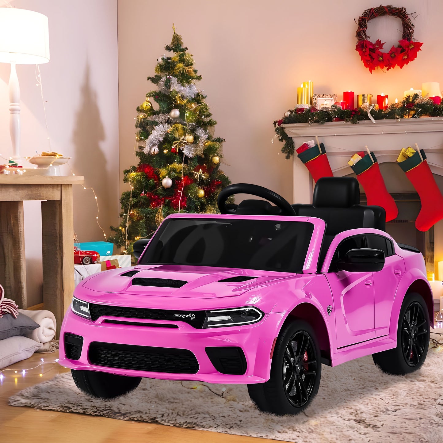 12V Dodge Charger Ride on Car with Remote Control Electric Vehicle for Boys and Girls Kids Ride on Toy for 3-6 Years Old, Power Ride on Truck, Bluetooth, LED light, Four wheel suspension