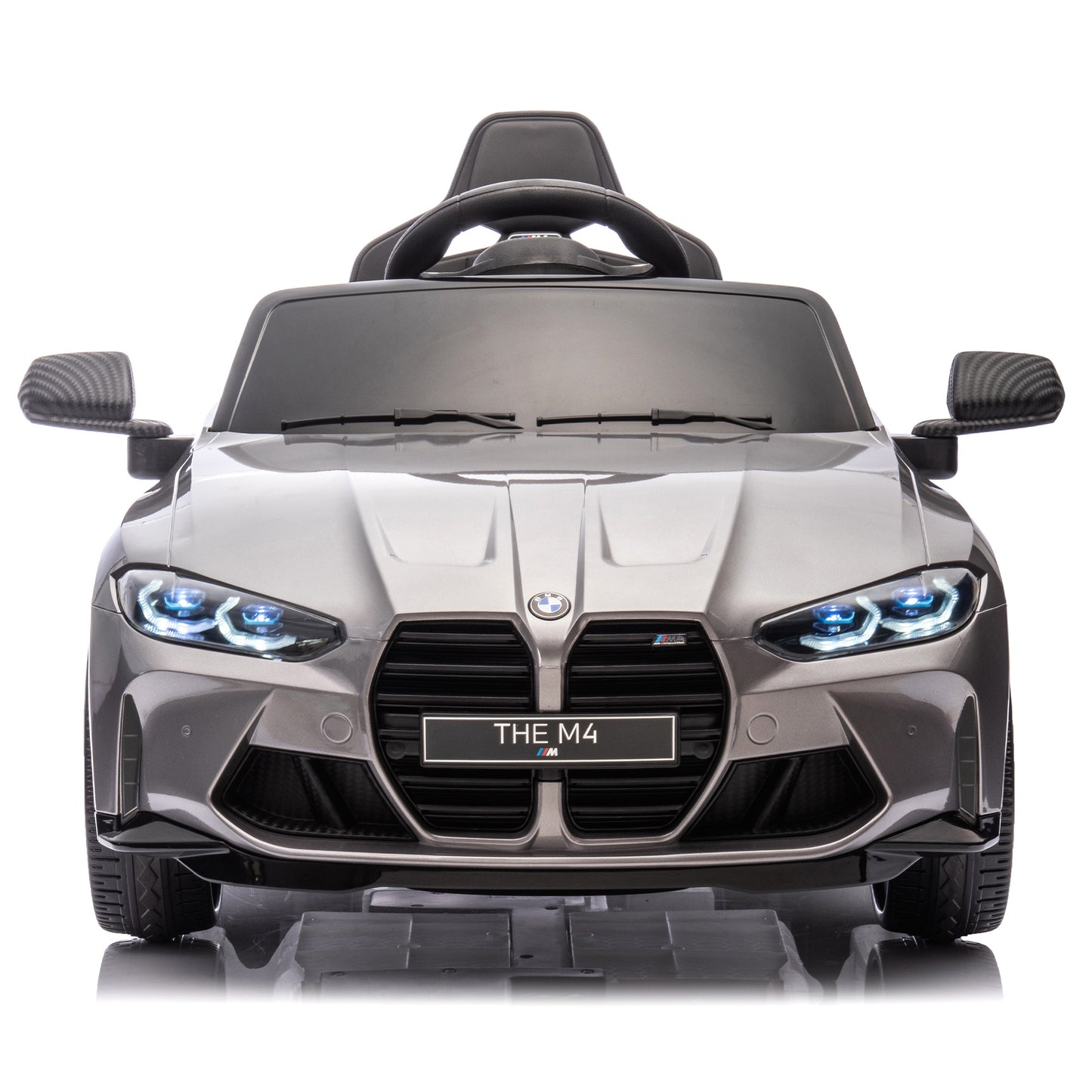 BMW M4 Silver 12V Ride On Cars with Remote Control, Battery Powered Ride on Toys with Music, Bluetooth, Story, USB/MP3 Port, LED Light, Kids Electric Vehicle for Boys Girls with Wheels, Easy to Carry