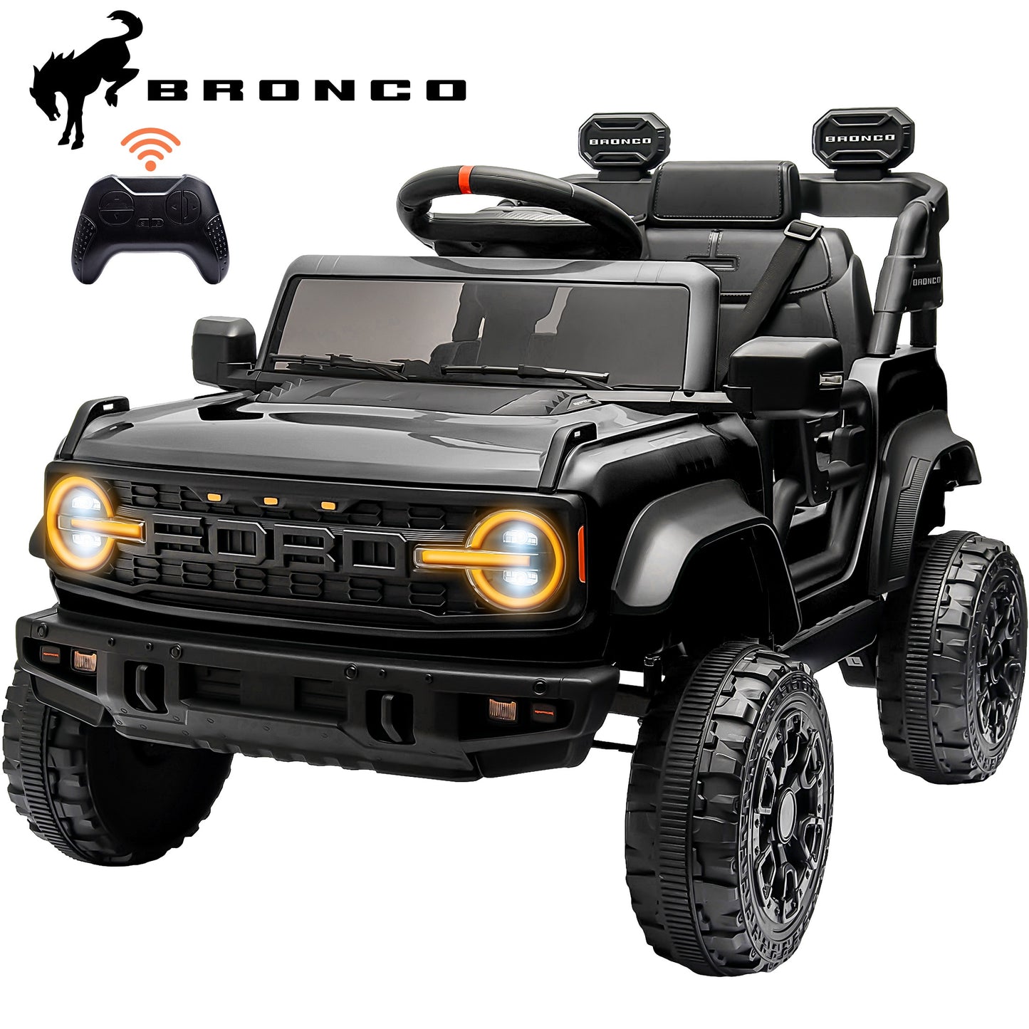 iRerts 12V Ride on Cars, Licensed Ford Bronco Raptor Toddlers Ride on Toys with Parental Remote Control, Bluetooth, FM Radio, LED Lights, Electric Car for Kids Boys Girls Ages 3-6,Black