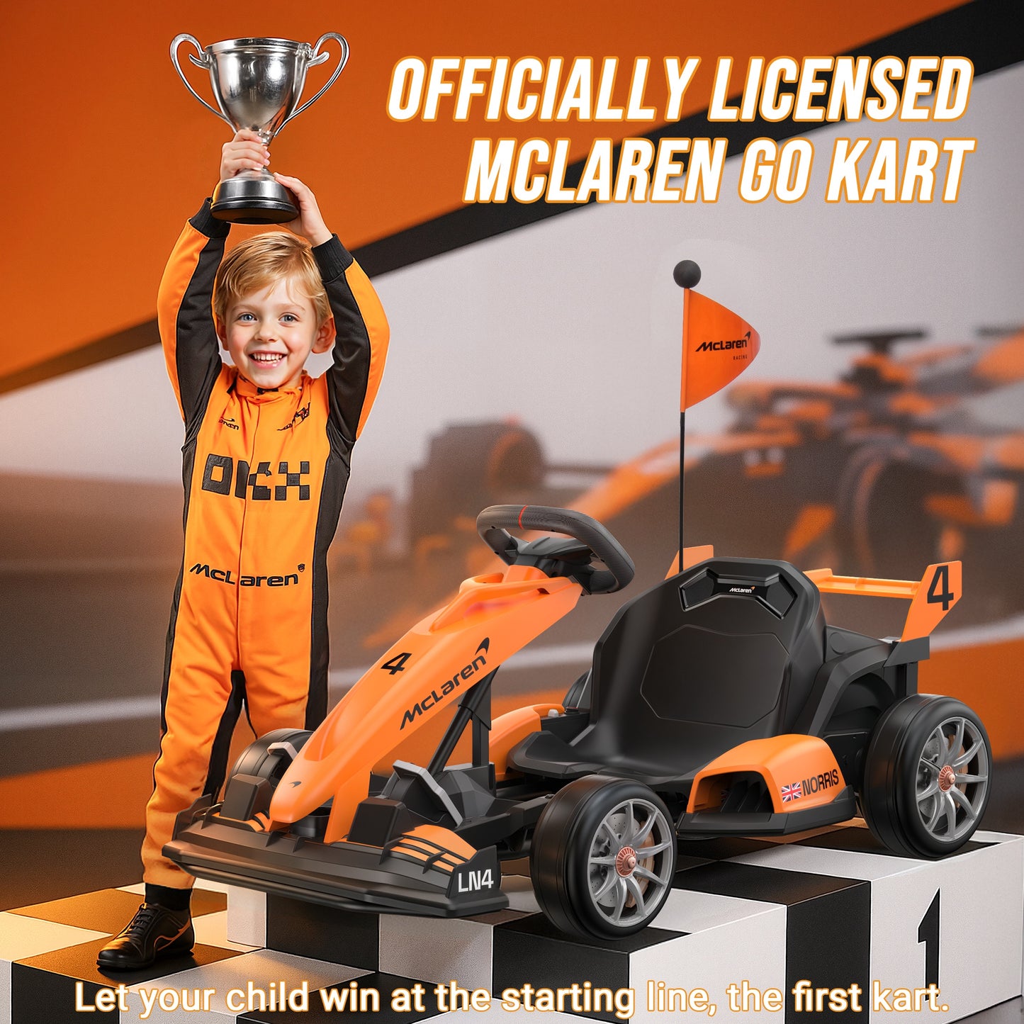 24V Go Kart for Kids Ages 6+, Licensed McLaren Electric Drift Kart Car Ride on Toys for Big Kids, Crazy Go Cart with Dual 250W Motors, Adjustable Seat, 7.5MPH, LED Lights