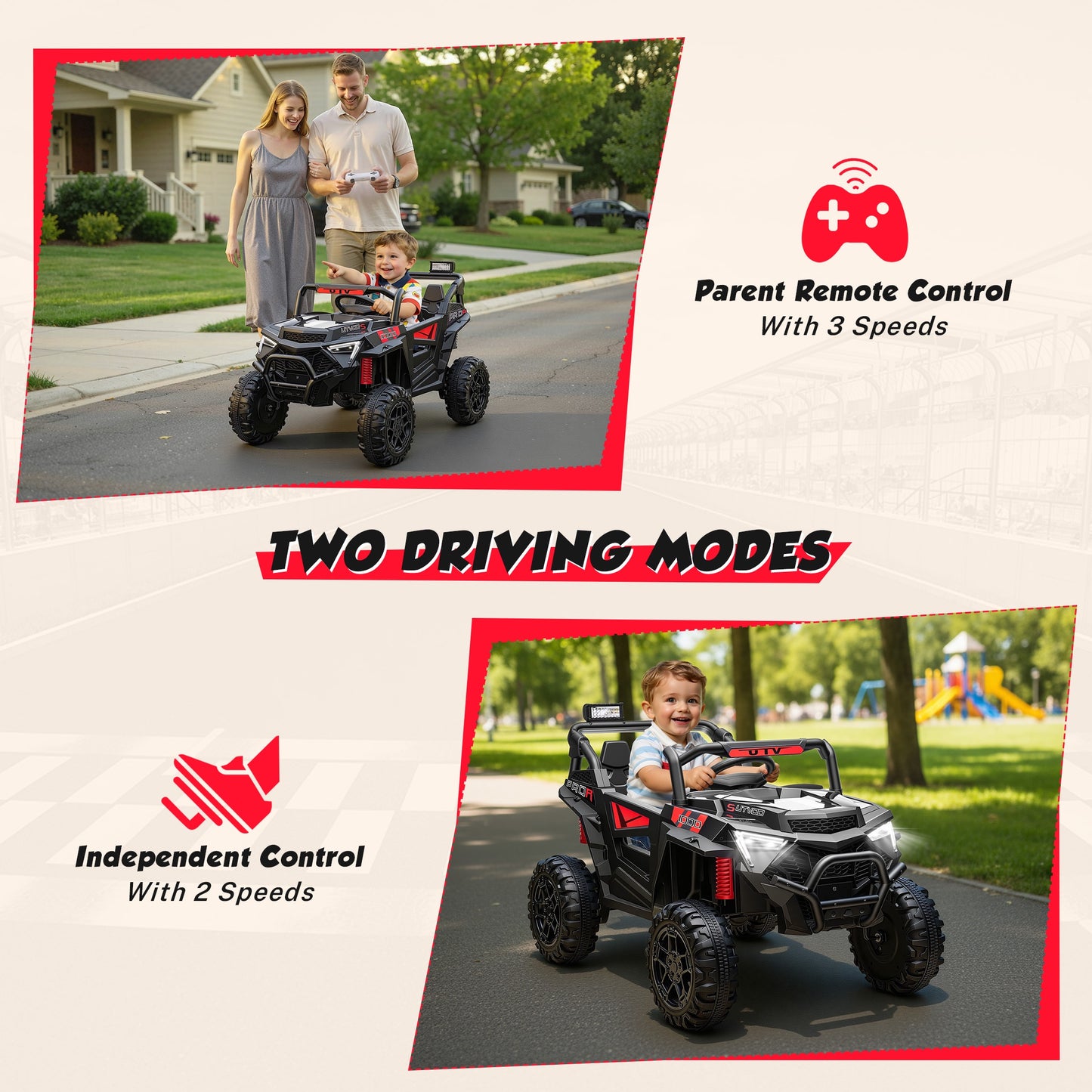 iRerts 24V Powered Ride on Toys, Electric Ride on UTV with Remote Control, Four-Wheel Suspension, LED Lights, Bluetooth Music, Ride on Cars Vehicle for Kids Ages 3-6, Black