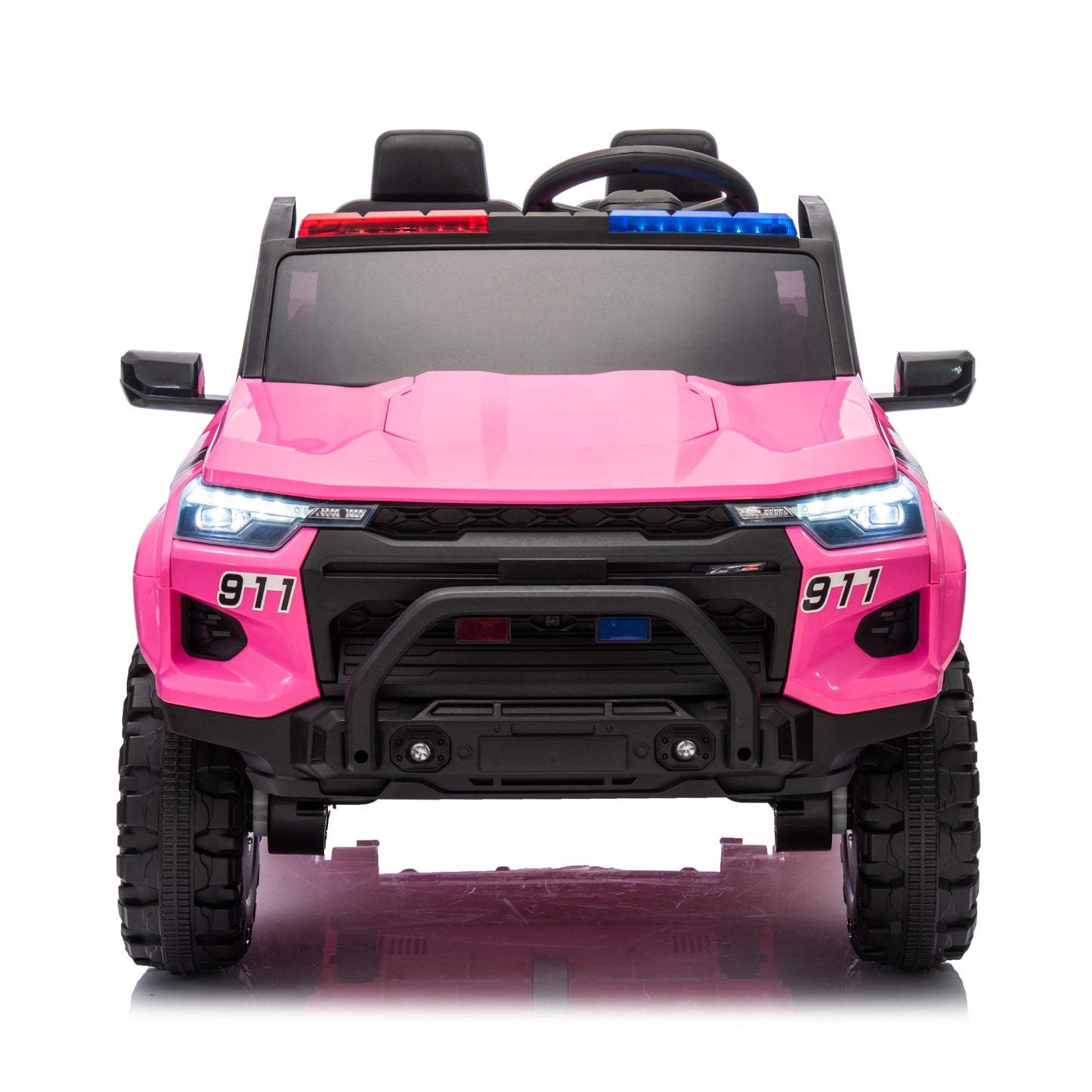 24V 2 Seater Ride on Police Car, 4WD Powered Ride on Toy Truck with Remote Control, Bluetooth, Music Player, 800W Motors, Back Box Storage, 3 Speeds, Kids Electric Vehicle for Boy Girl Gifts, Rose Red