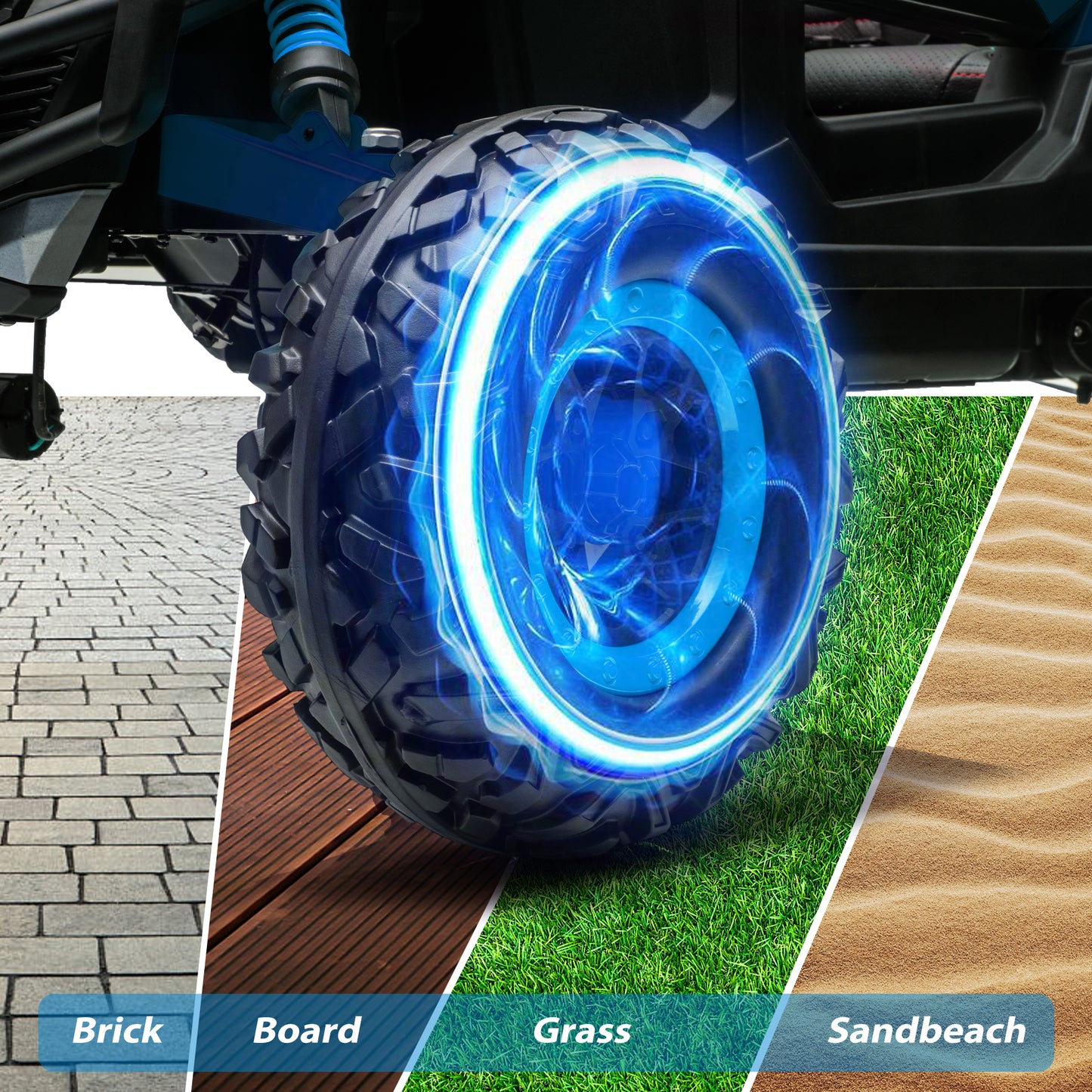iRerts Blue 24V Battery Powered Ride on UTV Cars for Boys Girls, Kids Ride on Toys with Remote Control, Music, LED Light, USB, Bluetooth, Large Seat Kids Electric Vehicle for Christmas Birthday Gifts