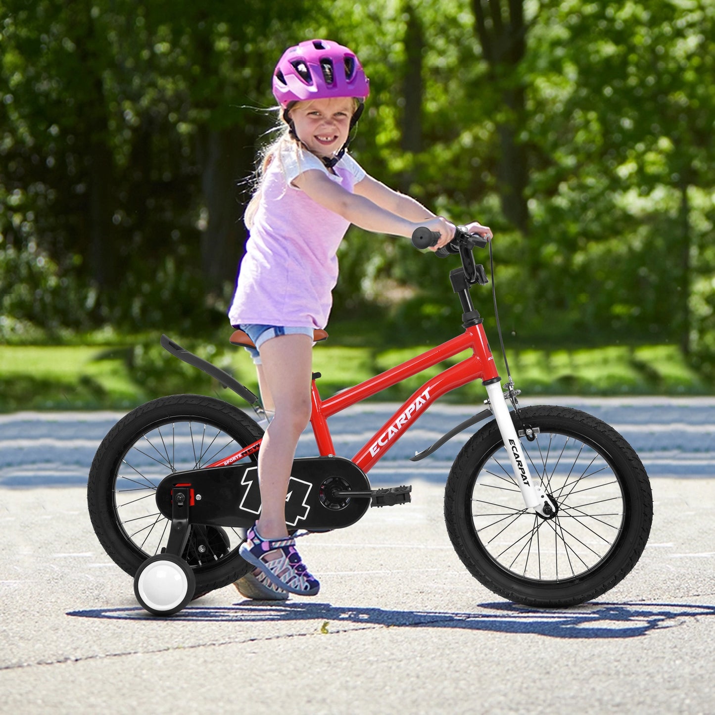 iRerts Kids Bicycles 14 Inch, Freestyle Kids Bike Sport Bicycle for Boys Girls 3-6 Years Old, Girls Boys Bicycles with Training Wheels, Fender, Red