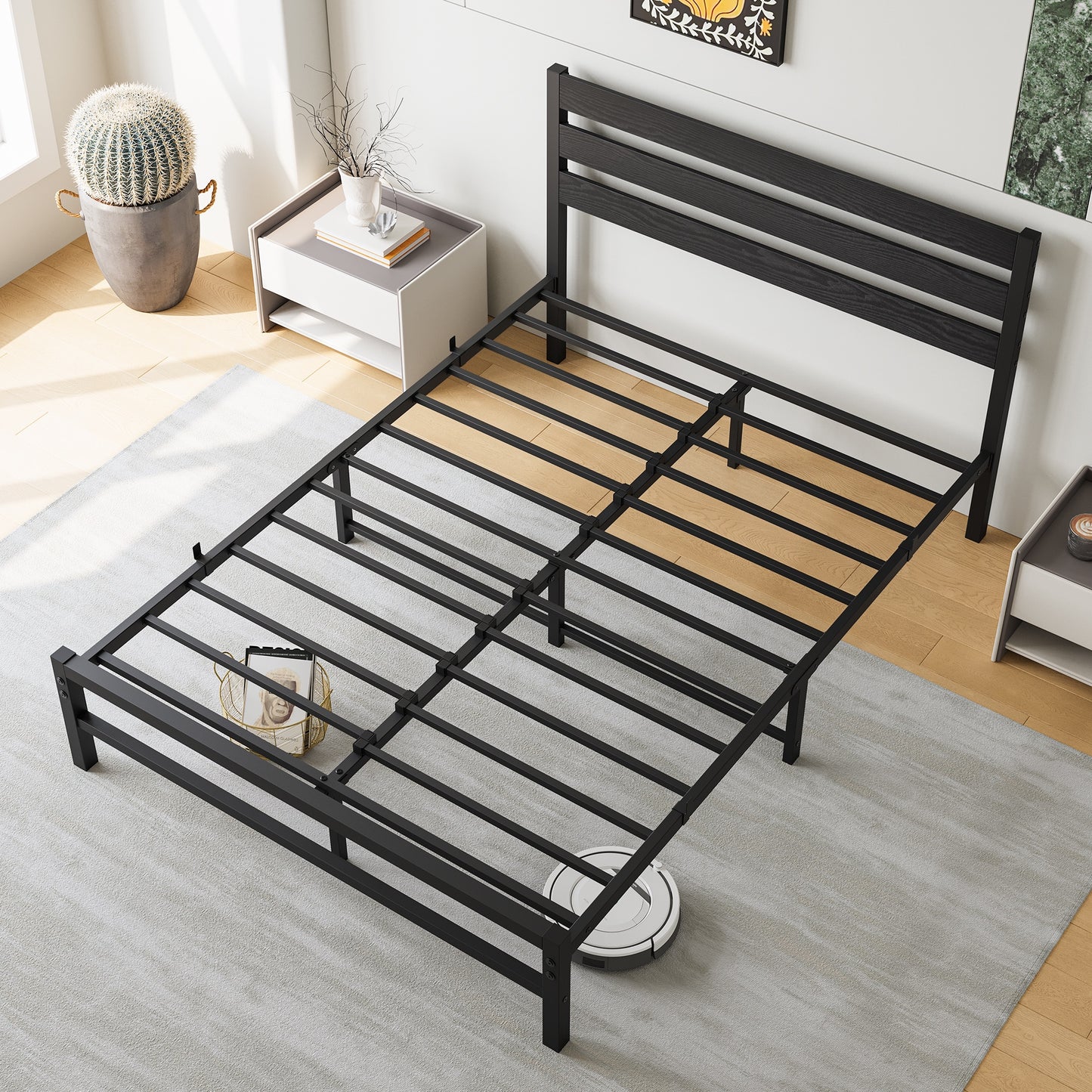 iRerts Full Bed Frame with Headboard, Metal Platform Bed Frame No Box Spring Needed, Bed Frame Full Size with Metal Support,  Noise-Free, Under Bed Storage, Easy Assembly, Black
