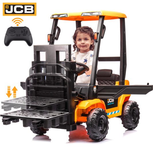 JCB 12V Ride on Forklift for Kids Ride on Car with Remote Control Ride on Toy for Toddler, 3 Speed, Electric Ride on Truck for 3-6 Boys and Girls