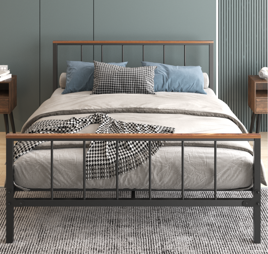 Metal Full Size Bed Frame with Headboard and Footboard Platform Metal Bed Frame Full for Adults Teens Kids, Metal Full Bed Frame, Bedroom Furniture, No Box Spring Needed, Black