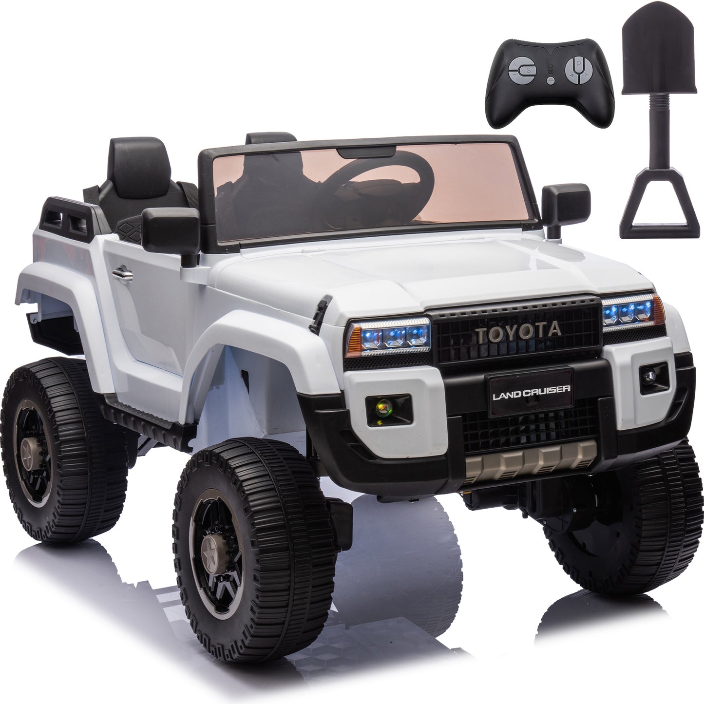 Licensed Toyota LC250 24V 2 Seater Ride On Car, Powered Ride on Toys with Remote Control, Shovel, Bluetooth Music, 4WD 220W Motor, 4 Wheels Suspension, Electric Truck for Kids Boy Girl Ages 3-8, White