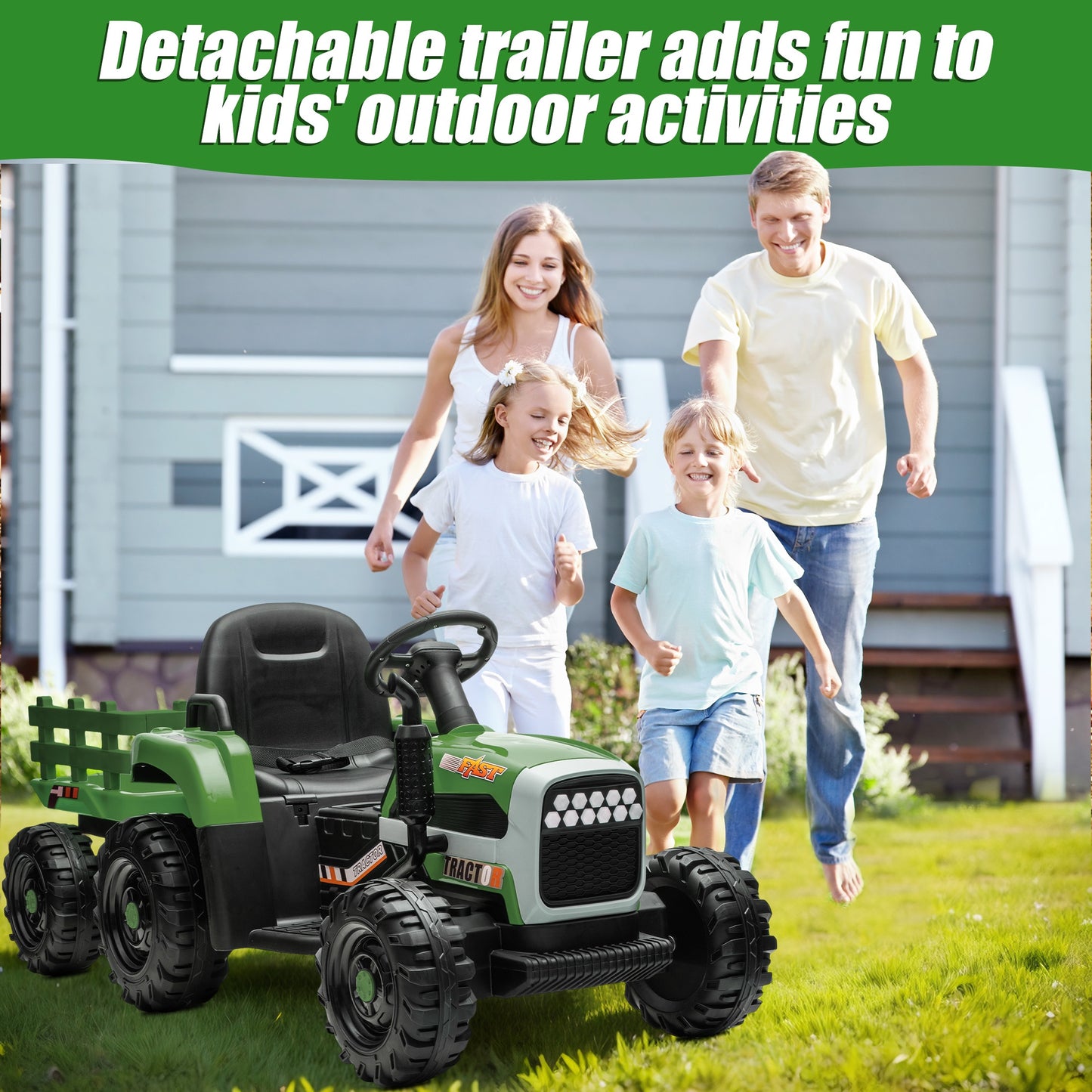 Powered Ride on Toy Tractor, 24V Kids Ride on Car with Remote Control, Electric Vehicles for Kids Toddlers 3-6 Years with 3 Speeds, Bluetooth, Music Player, LED Light, Rear Wheel Suspension, Emerald