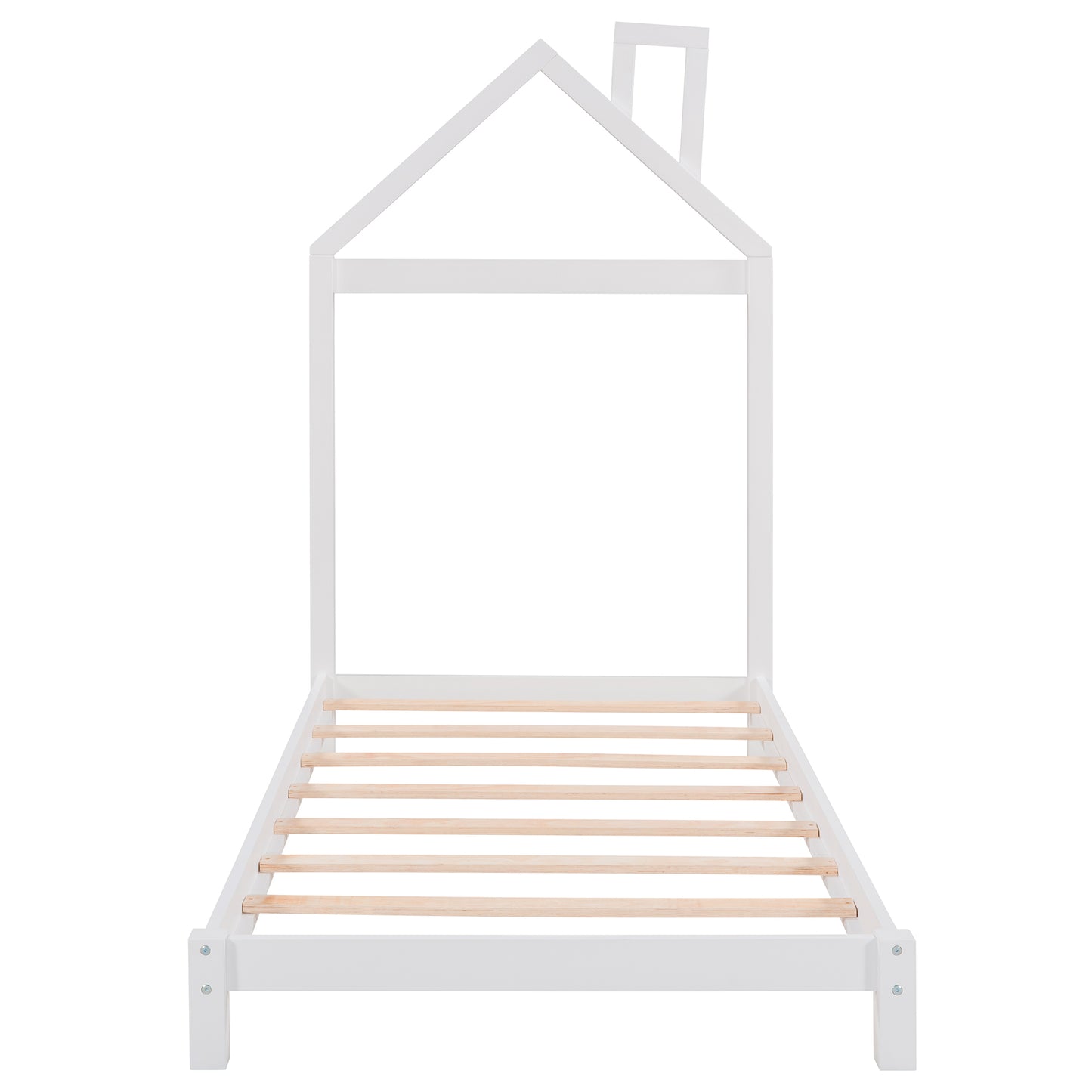 iRerts Wood Twin Platform Bed, Twin Size Bed Frame for Kids Toddlers Boys Girls, Twin Bed Frame with House Shaped Headboard, Twin Size Bed Frame No Box Spring Needed for Bedroom, White