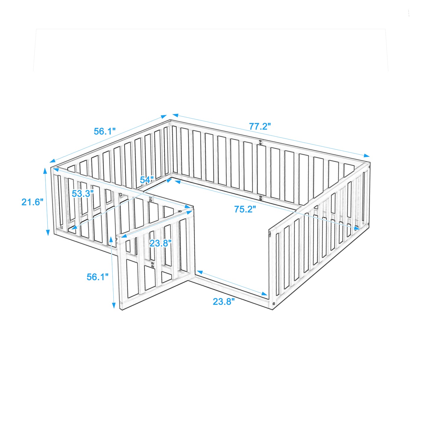 iRerts Full Floor Bed Frame for Kids Toddlers, Wood Montessori Low Floor Full Size Bed Frame with Fence Guardrail and Door, kids Full Bed for Boys Girls, Spring Needed, Gray