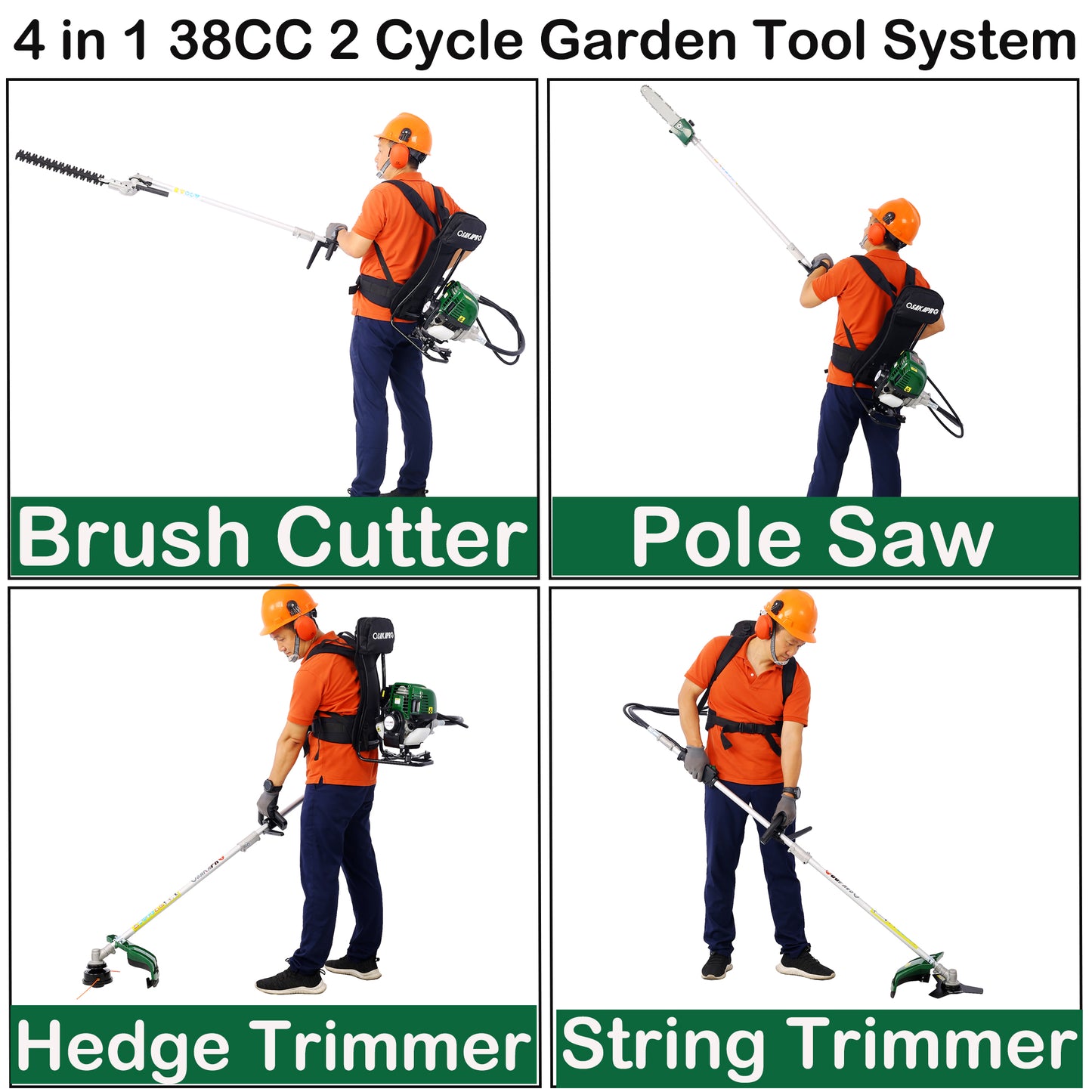 38CC 2-Cycle Gas Powered Weed Eater, iRerts Backpack 4 in 1 Multi-Functional String Trimmer with Gas Pole Saw, Hedge Trimmer, Grass Trimmer, Brush Cutter, Lawn Trimmer for Grass Garden Yard