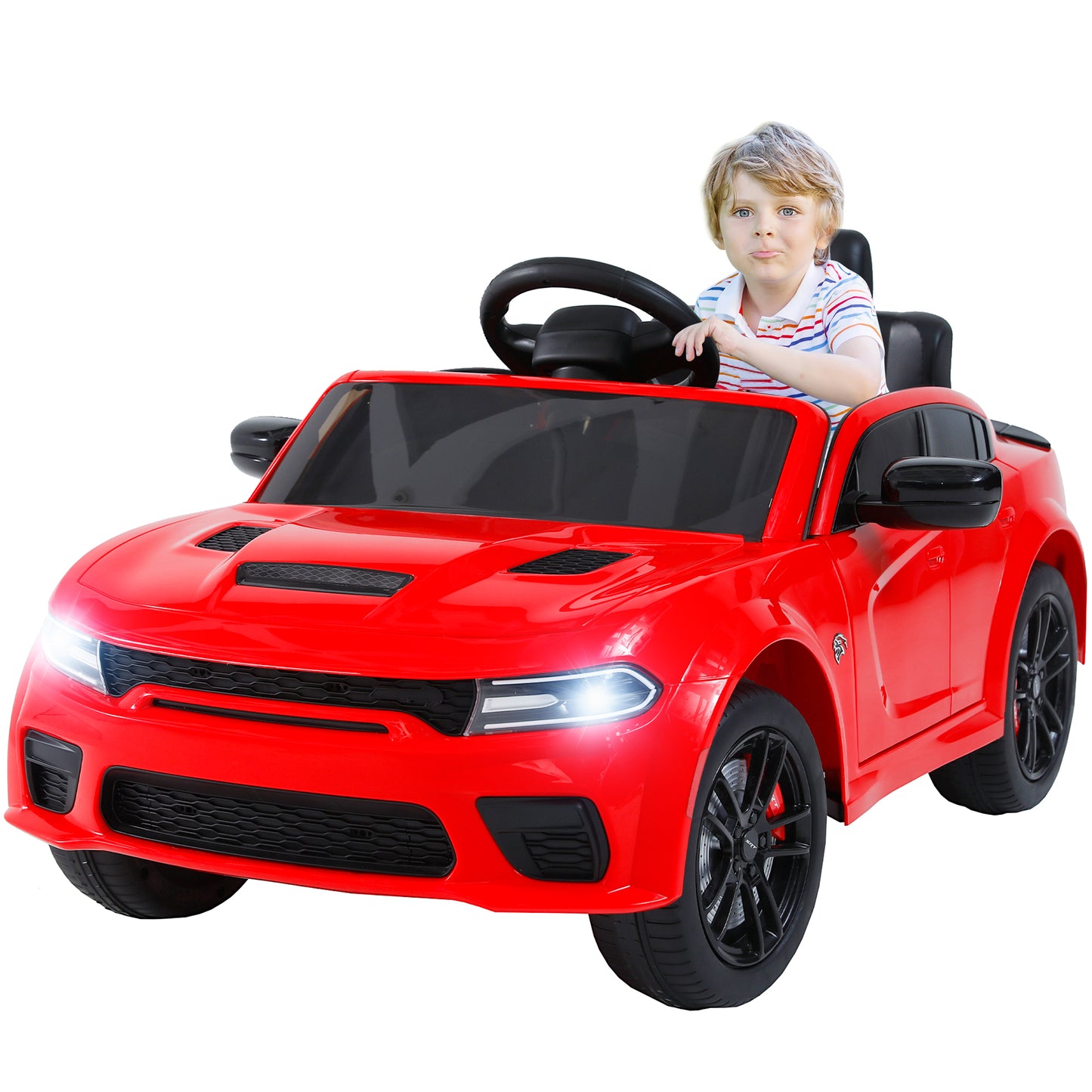 Dodge Charger 12V Ride On Cars with Remote Control, Ride On Vehicles for Kids with LED Light, Bluetooth, USB, MP3, Battery Powered Ride on Toys for Boys Girls 3-5 Years Old Birthday Gifts, Red