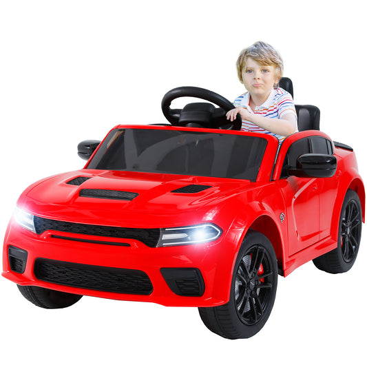 Dodge Charger 12V Ride On Cars with Remote Control, Ride On Vehicles for Kids with LED Light, Bluetooth, USB, MP3, Battery Powered Ride on Toys for Boys Girls 3-5 Years Old Birthday Gifts, Red
