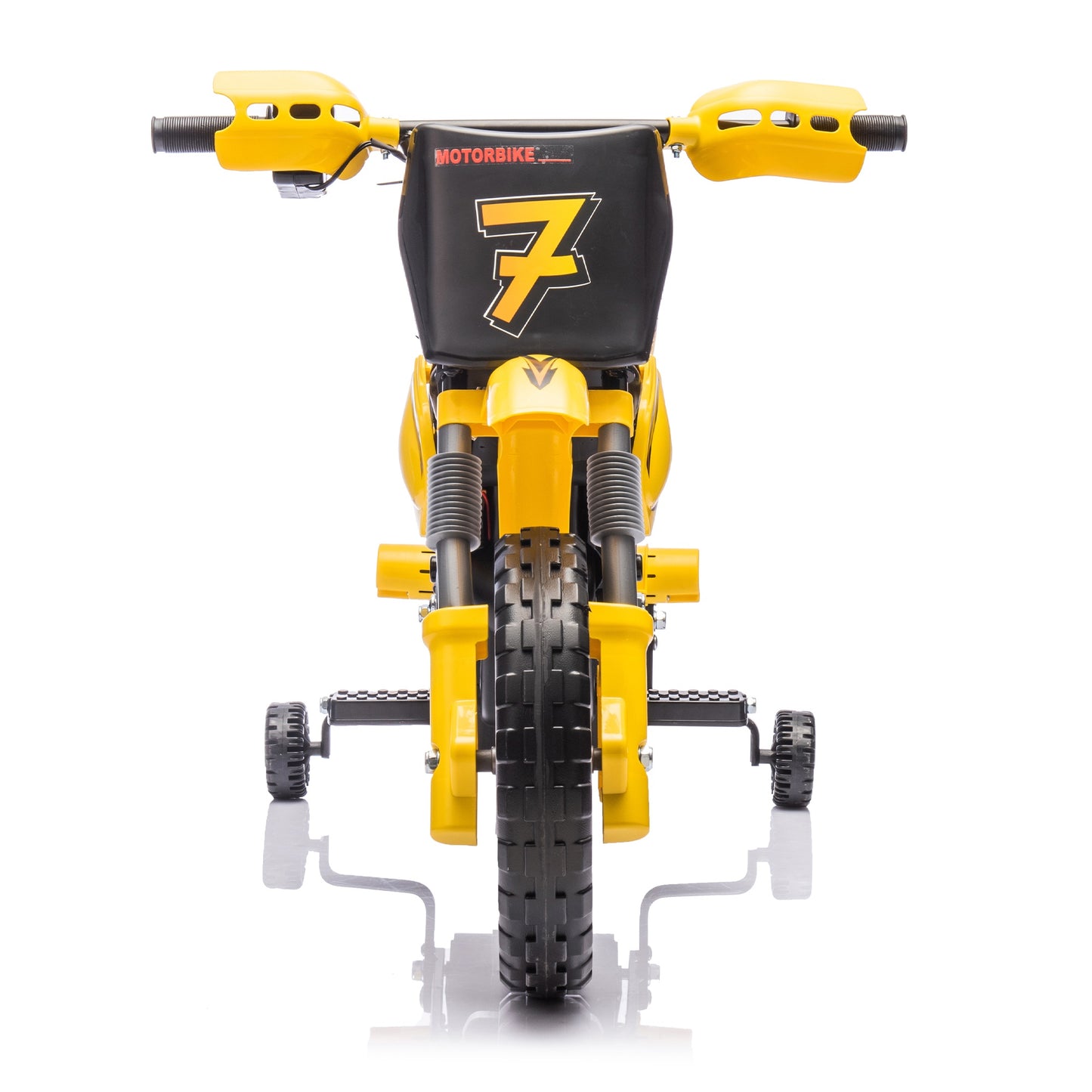iRerts 12V Electric Dirt Bike with Twist Grip Throttle, Powered Ride on Motorcycle with 2 Training Wheels, Rear suspension, Ride on Toys Kids Motorcycle for Boys Girls Gifts Ages 3-8, Yellow