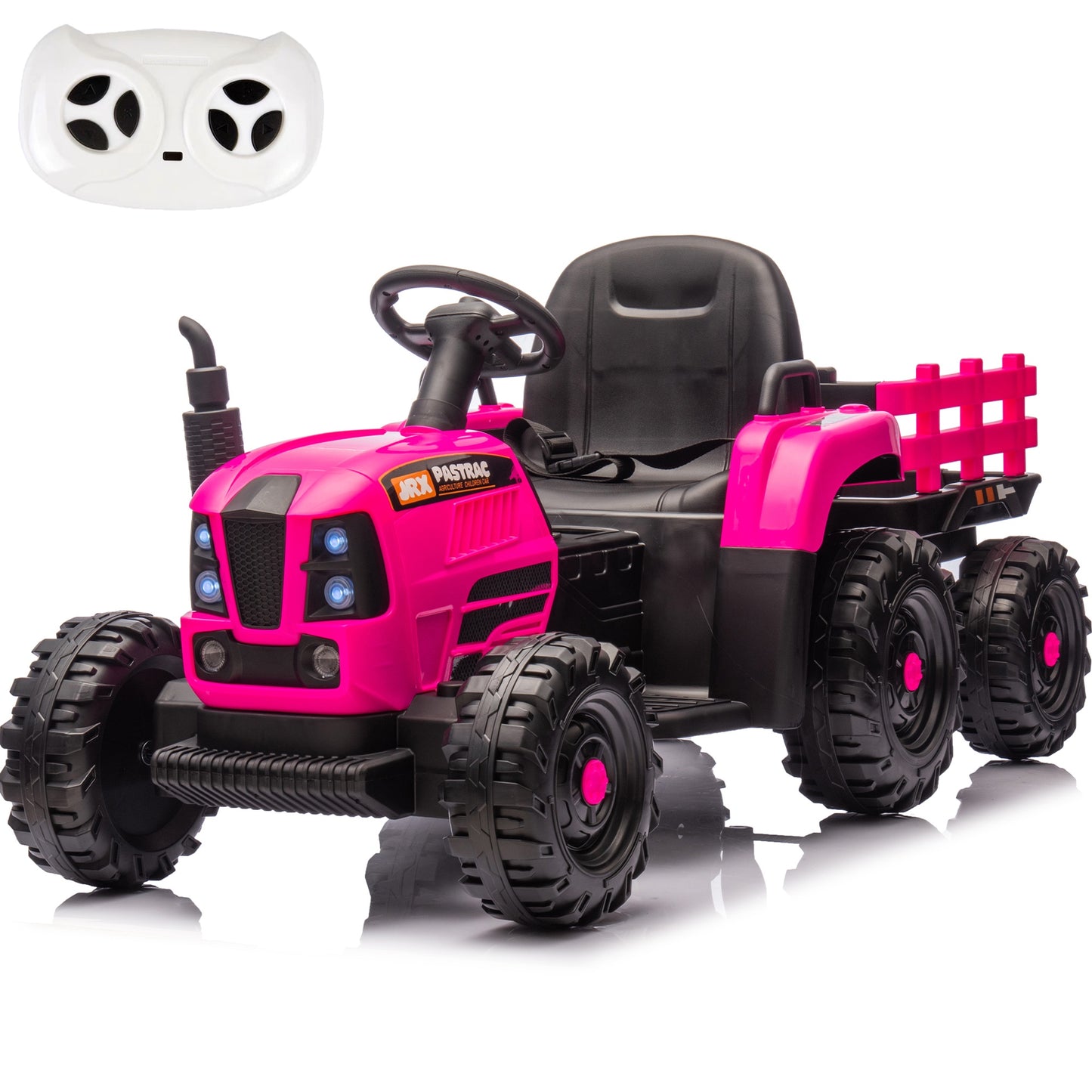 iRerts 24V Ride on Toy Tractor with Trailer, Powered Ride on Car with Remote Control, Electric Cars for Kids Toddlers Ages 3-6 with 3 Speeds, Bluetooth, Music, USB/MP3 Ports, LED Light, Rose Pink