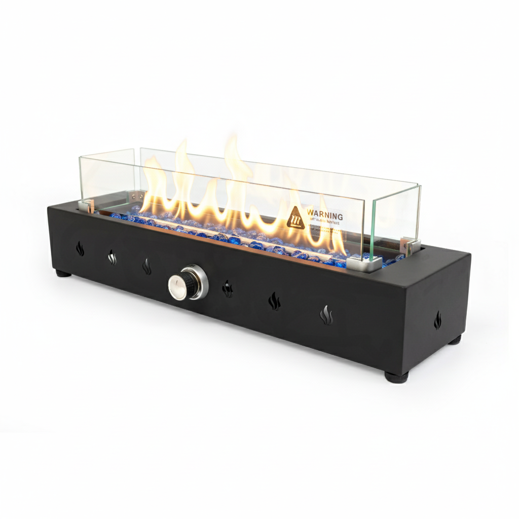 28-inch Propane Fire Pit, 40000 BTU Outdoor Tabletop Fireplace for Patio, Portable Rectangular Gas Firepit with Glass Beads, Wind Glass Shield, Black