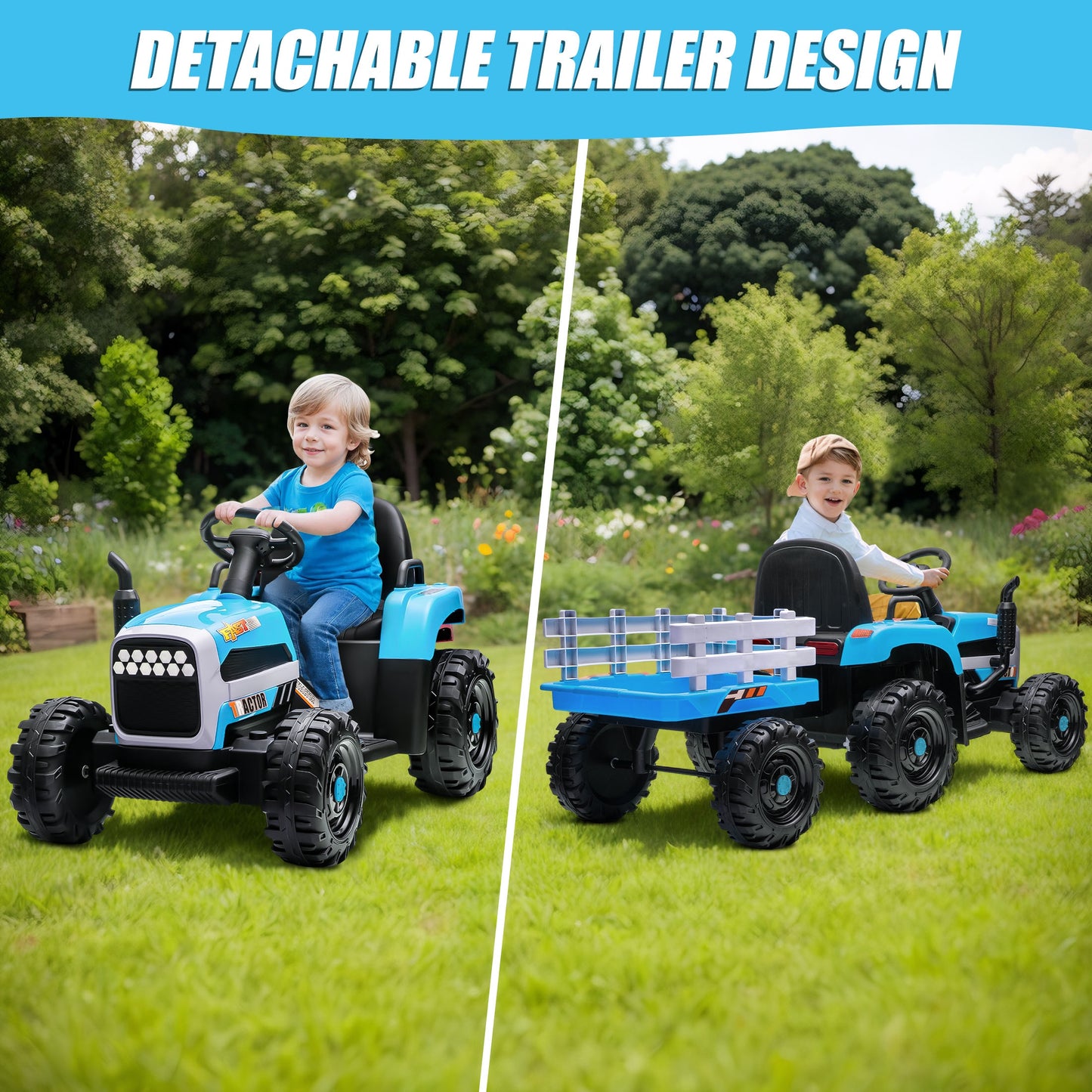 Powered Ride on Toy Tractor, 24V Kids Ride on Car with Remote Control, Electric Vehicles for Kids Toddlers 3-6 Years with 3 Speeds, Bluetooth, Music Player, LED Light, Rear Wheel Suspension, Blue