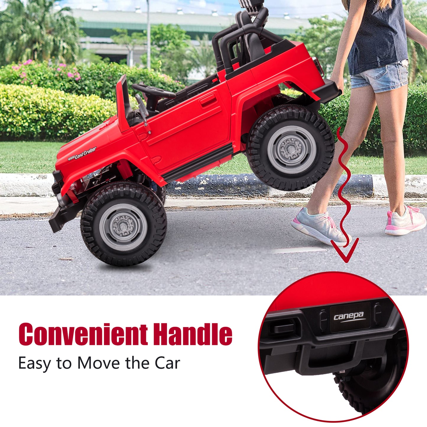2 Seater 24 Volt Ride On Car with Remote Control, Licensed Toyota FJ40 Ride on Toys Truck for Boys Girls, Kids Electric Vehicle Car with LED Light, Bluetooth/FM Radio/Music, 4 Wheels Suspension, Red