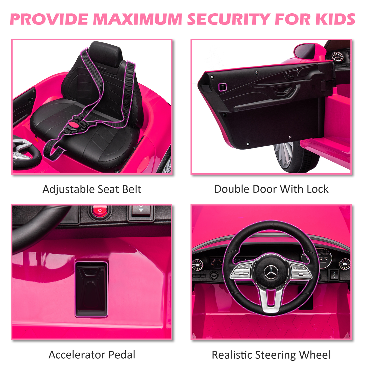 iRerts 12V Electric Ride On Cars for Girls Boys, Battery Powered Ride on Toys for Toddlers with Music, USB/AUX/SD Ports, LED Light, 4 Wheel Suspension, Electric Cars for Kids 3-6 Years Old Gifts, Pink