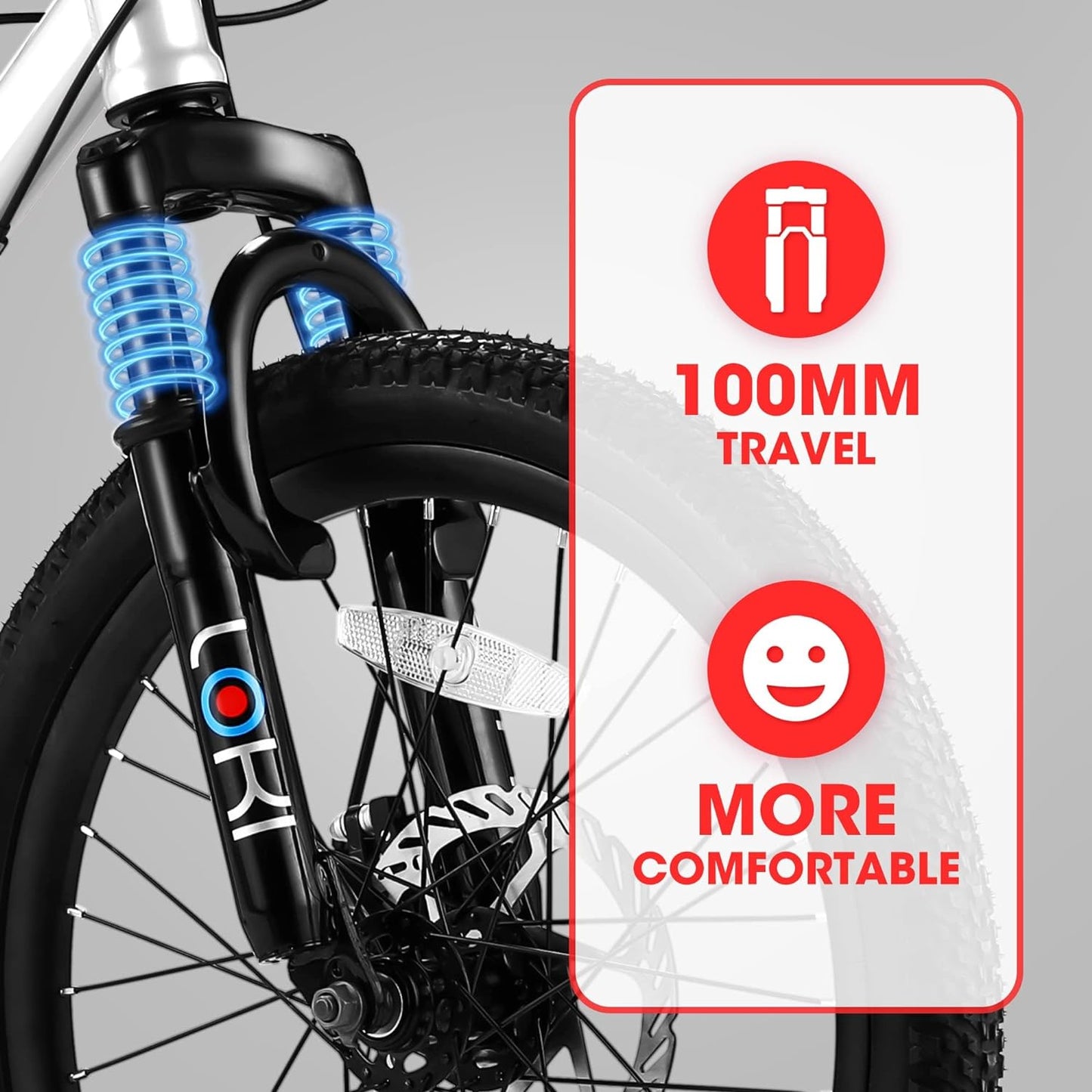 iRerts Mountain Bike for Boys Girls, 20'' Kids Mountain Bike with 7 Speed, Front Suspension, Disc Brake, Kids Bike for 8-12 Years Old, Teenager Children Kids Bicycles, White