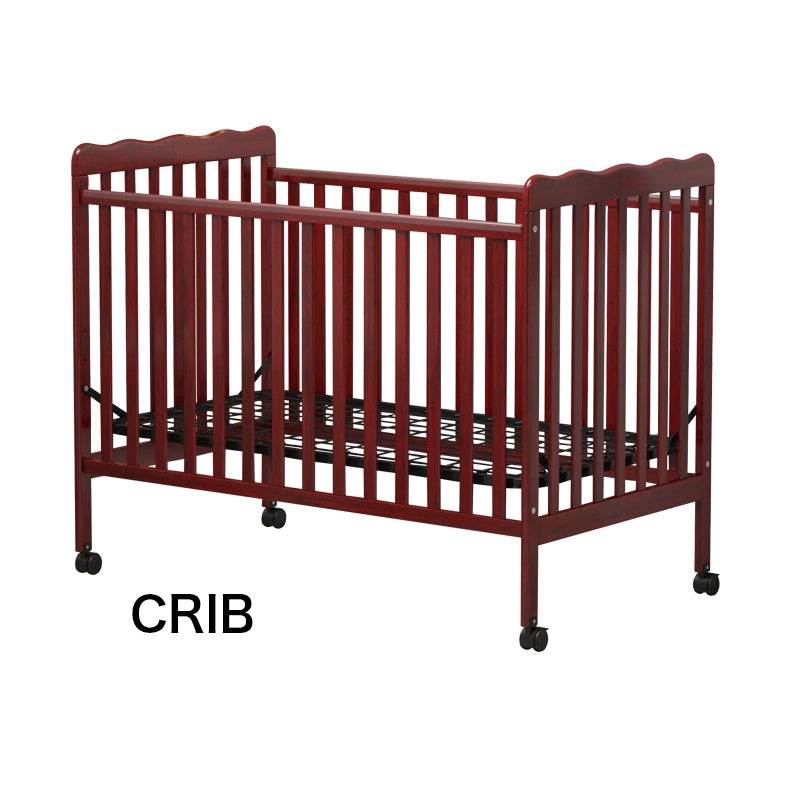 iRerts 3 In 1 Convertible Baby Crib, Wood Converts from Baby Crib to Toddler Bed and Daybed, Baby Bed with Locking Wheels, 4 Adjustable Mattress Heights, Non-Toxic Finish, Cherry