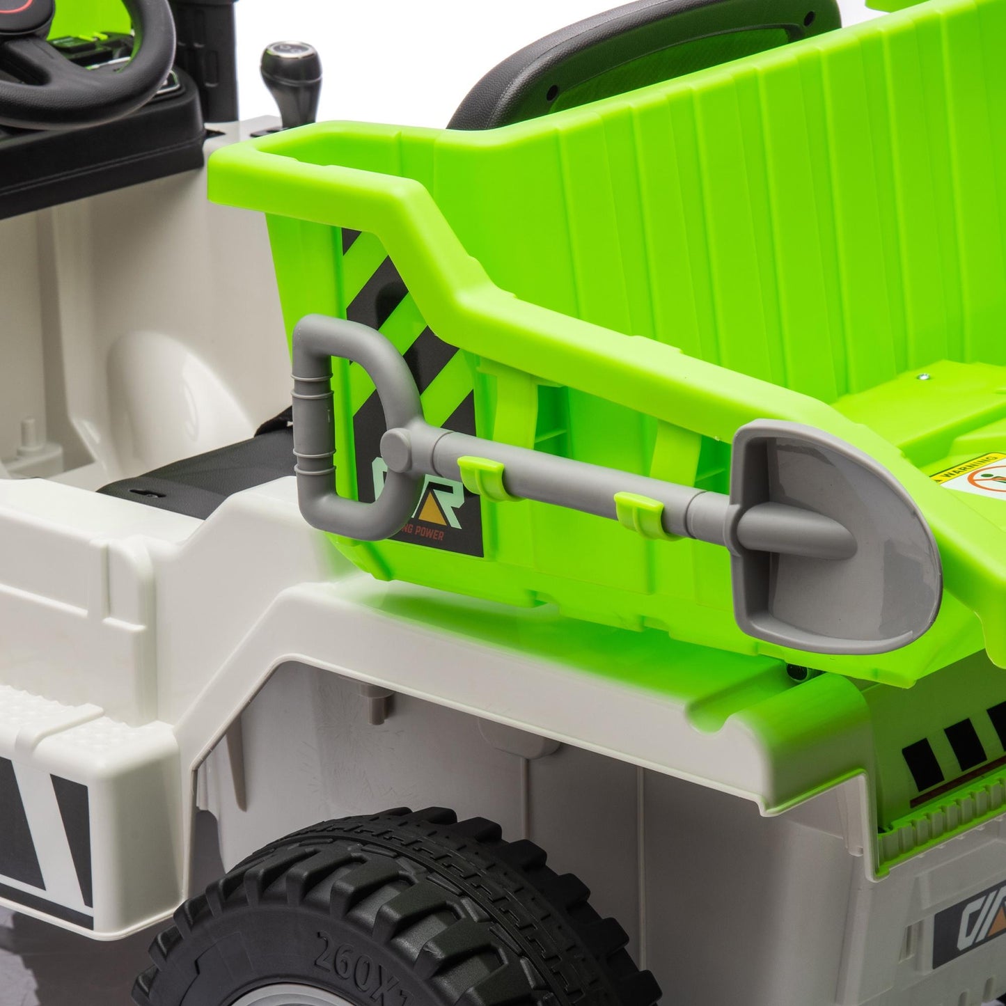 iRerts Ride on Dump Truck for Boys, 12V Ride on Car with Remote Control, 4 Wheel Construction Vehicles with Electric Dump Bed and Shovel, Powered Ride on Toys with Bluetooth, Music, USB Port, White