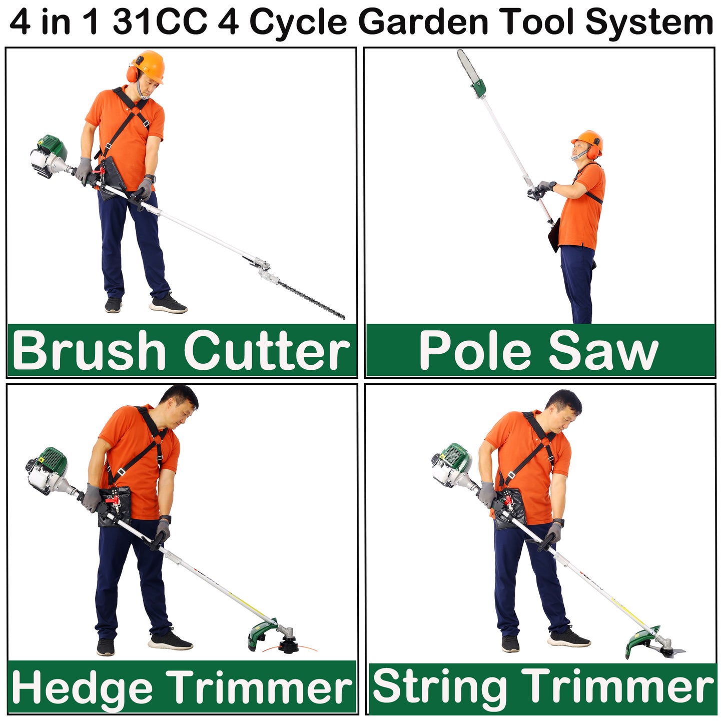 31CC 4-Cycle Gas Powered Weed Eater, iRerts 4 in 1 Multi-Functional String Trimmer with Gas Pole Saw, Hedge Trimmer, Grass Trimmer, Brush Cutter, Lawn Trimmer for Grass Garden Yard