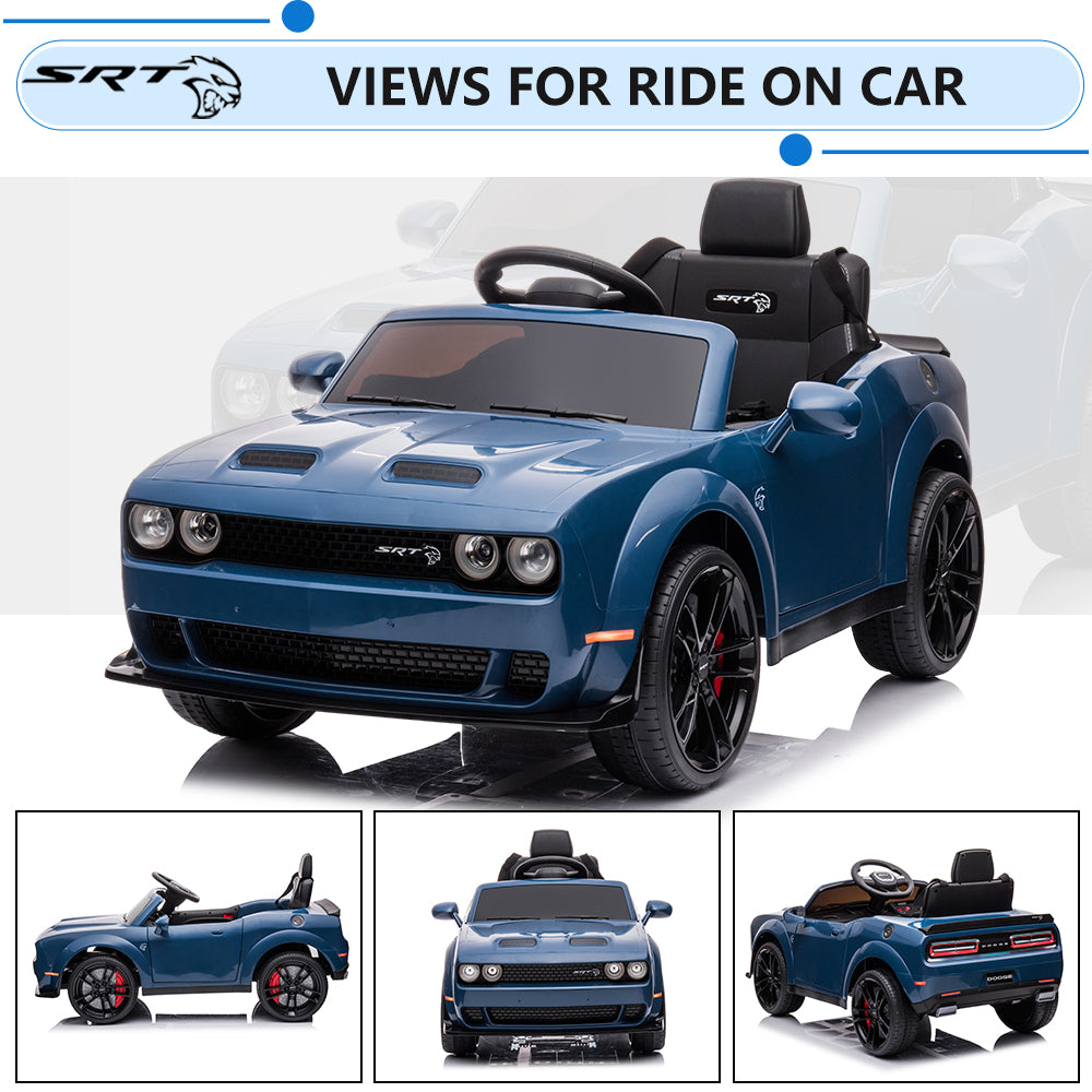 Dodge Challenger 12V Ride On Cars with Remote Control, kids Electric Car with Bluetooth, LED Light, USB, MP3, Battery Powered Ride on Toys for 3-5 Years Old Kids Boys Girls Birthday Gifts, Blue