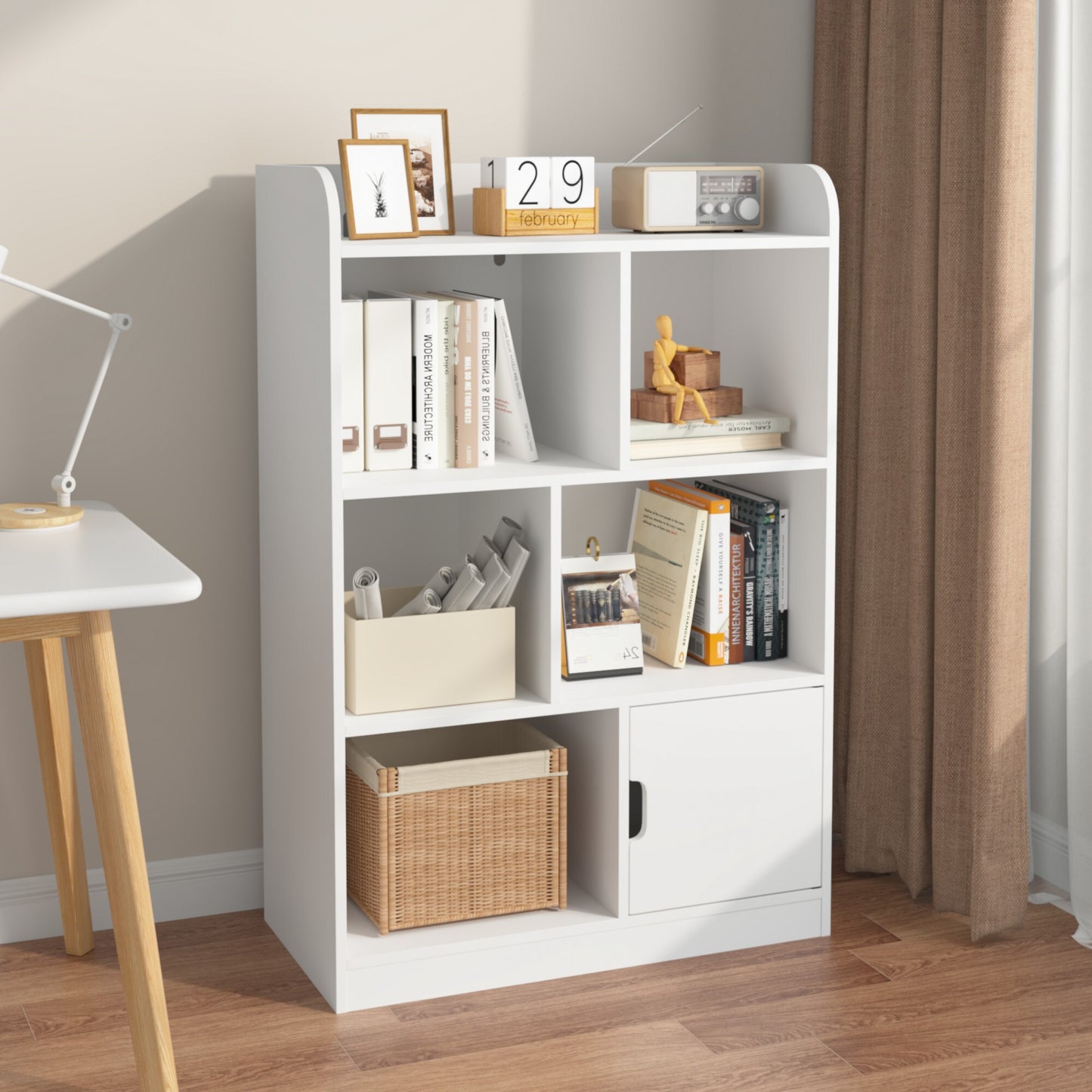 Kids Cube Bookcase and Toy Storage Organizer, Wooden Book Shelf for Bedroom, Living Room, White