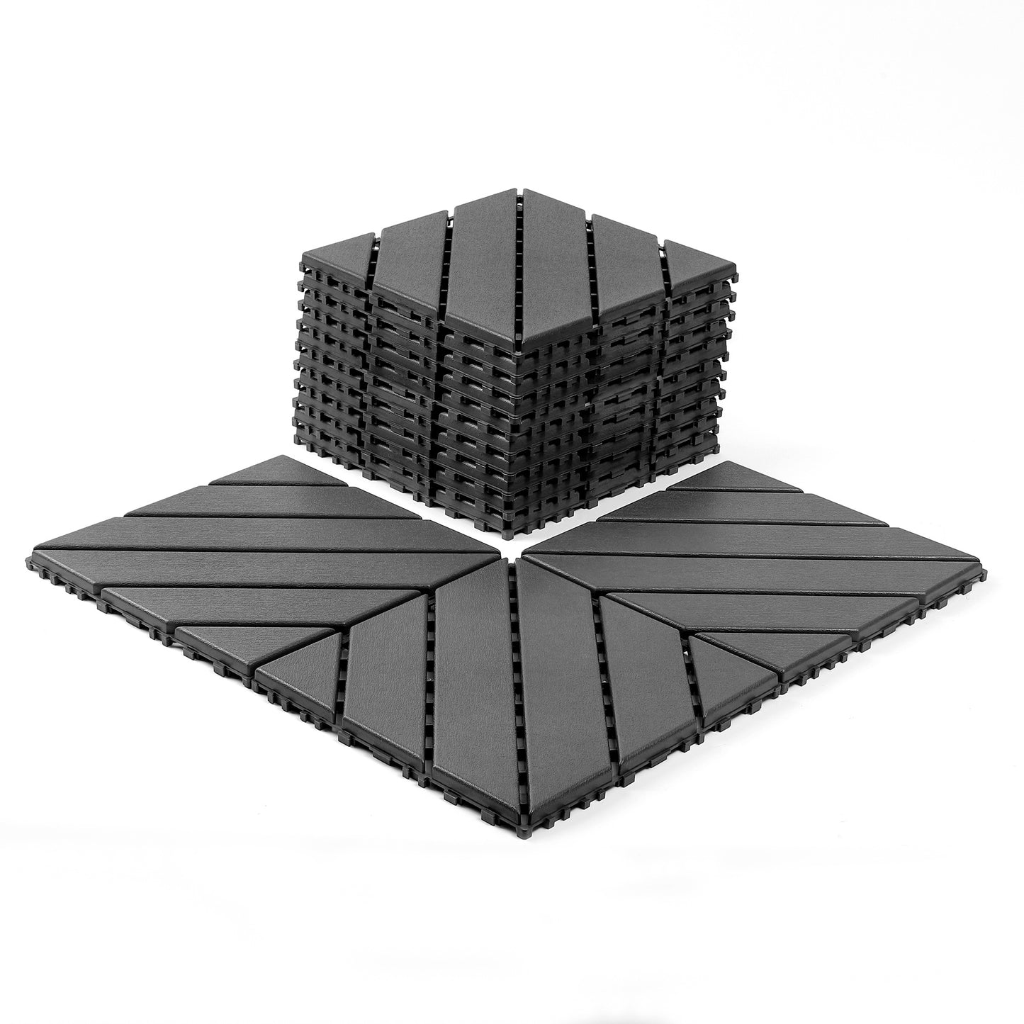 iRerts Plastic Interlocking Deck Tiles, 44 Pack Outdoor Flooring Tiles 12" x 12", All Weather Use, Patio Floor Decking Tiles for Porch Poolside Balcony, Gray