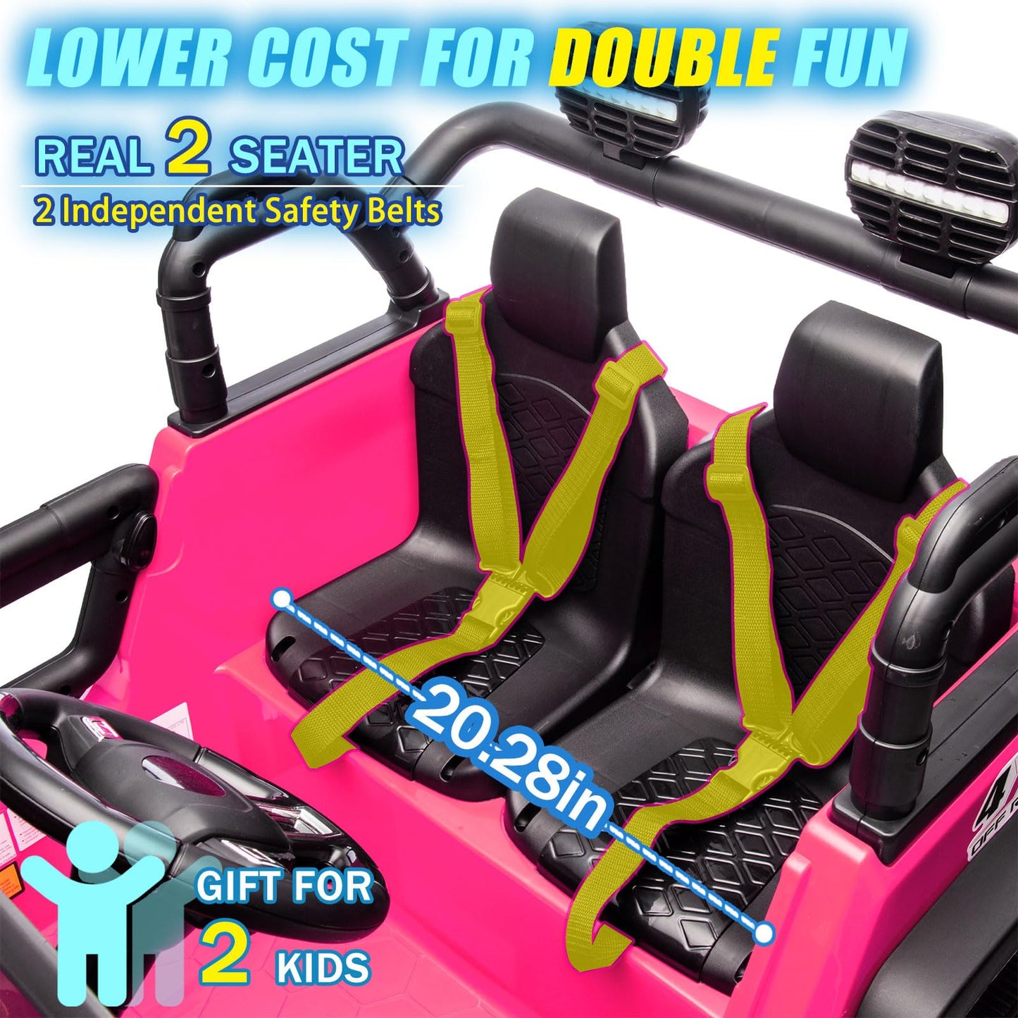 iRerts 24V 2 Seater Ride on Car, Powered Ride on Toys for Bid Kids Boys Girls Gifts, Kids Car Electric Vehicle with Remote Control, Music, Bluetooth, LED Light, USB/MP3 Port, 4 Wheel Suspension, Pink