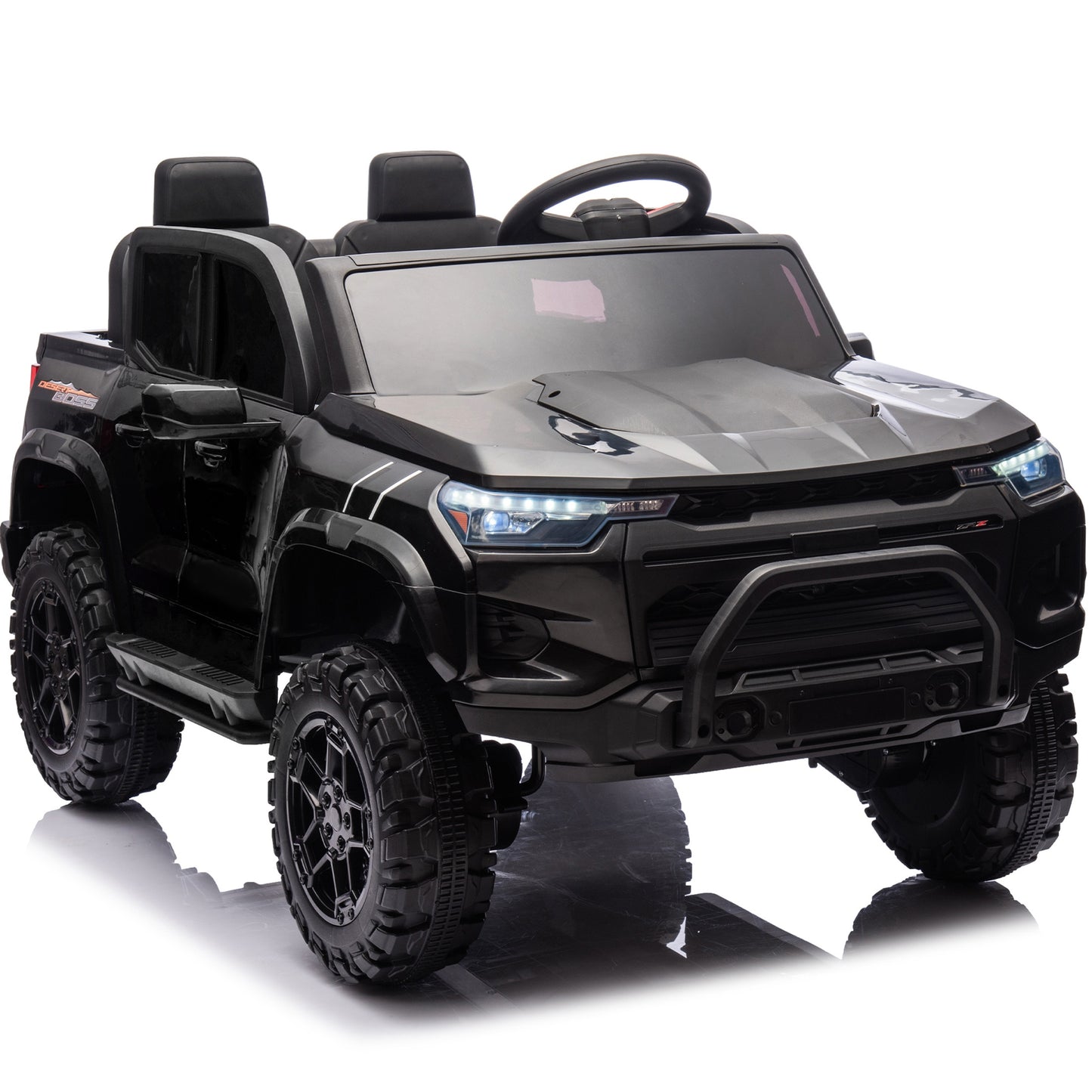 24V 2 Seater Ride on Truck, 4WD Powered Ride on Toy Car with Remote Control, Bluetooth, Music Player, 800W Motors, Back Box Storage, 3 Speeds, Kids Electric Vehicle for Boys Girls Gifts, Black
