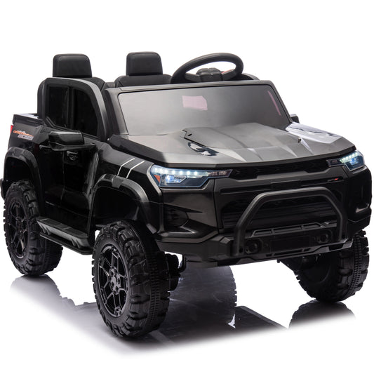 24V 2 Seater Ride on Truck, 4WD Powered Ride on Toy Car with Remote Control, Bluetooth, Music Player, 800W Motors, Back Box Storage, 3 Speeds, Kids Electric Vehicle for Boys Girls Gifts, Black