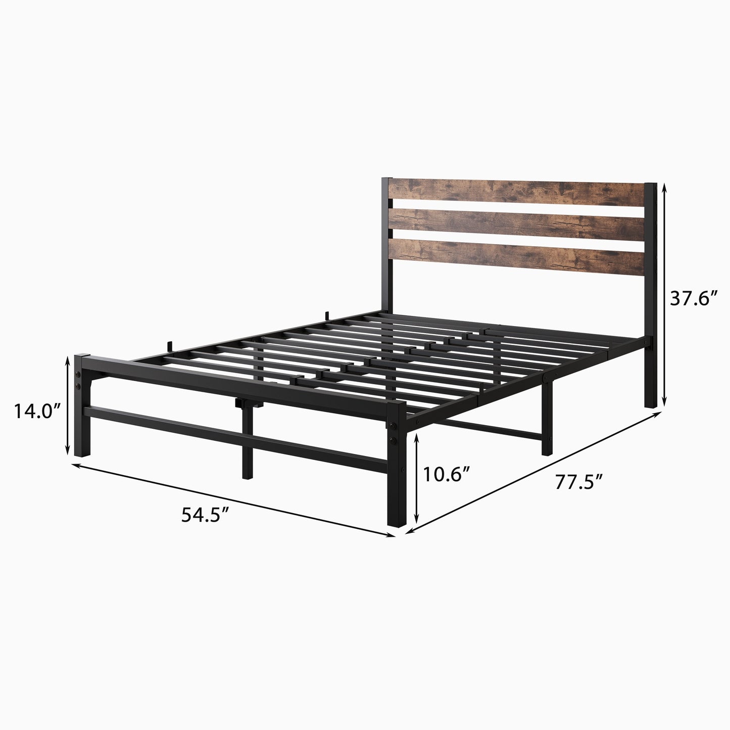 iRerts Full Bed Frame with Headboard, Metal Platform Bed Frame No Box Spring Needed, Bed Frame Full Size with Metal Support,  Noise-Free, Under Bed Storage, Easy Assembly, Rustic Brown