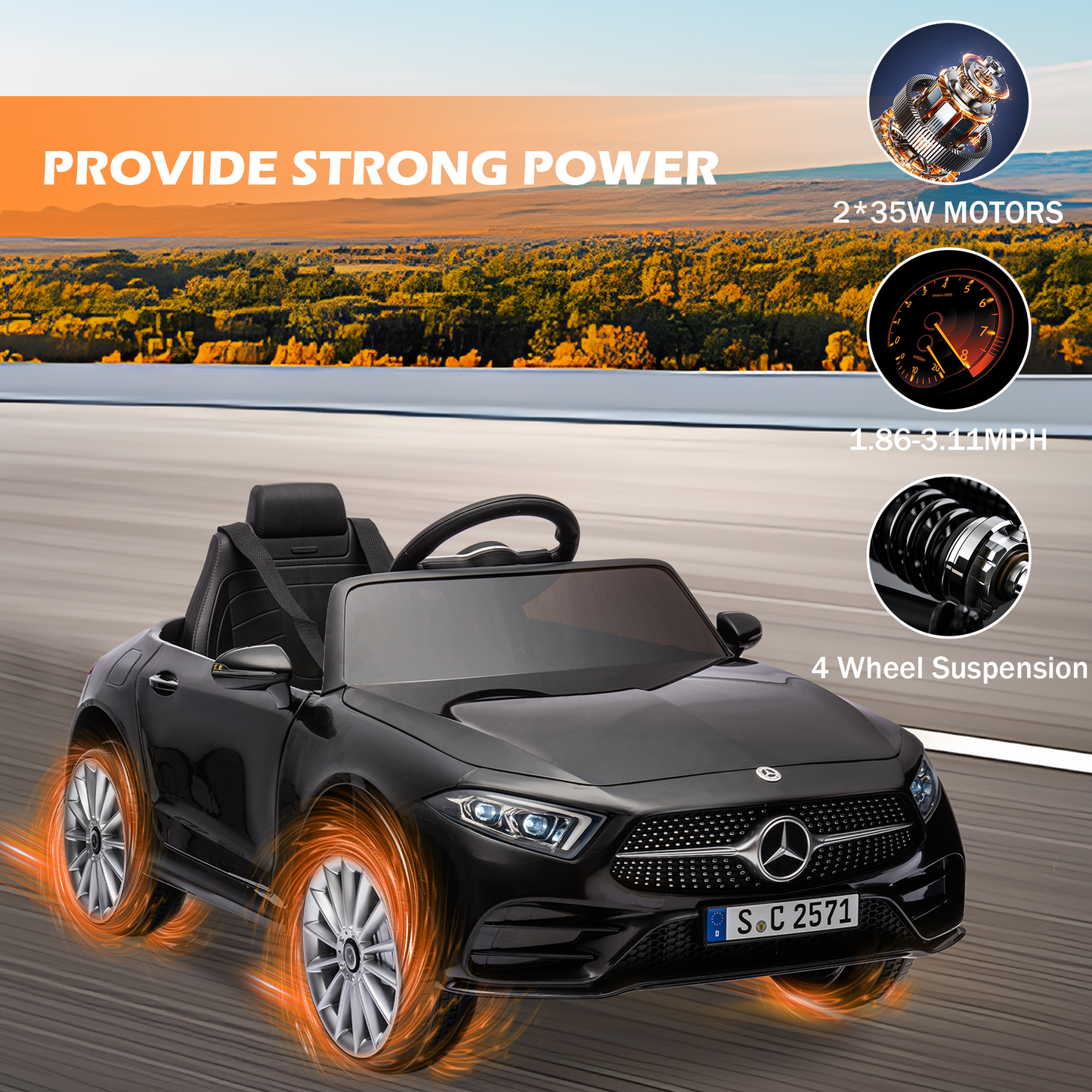 iRerts 12V Electric Ride On Cars for Boys Girls, Battery Powered Ride on Toys for Toddlers with Music, USB/AUX/SD Ports, LED Light, 4 Wheel Suspension, Electric Car for Kids 3-6 Years Old Gifts, Black