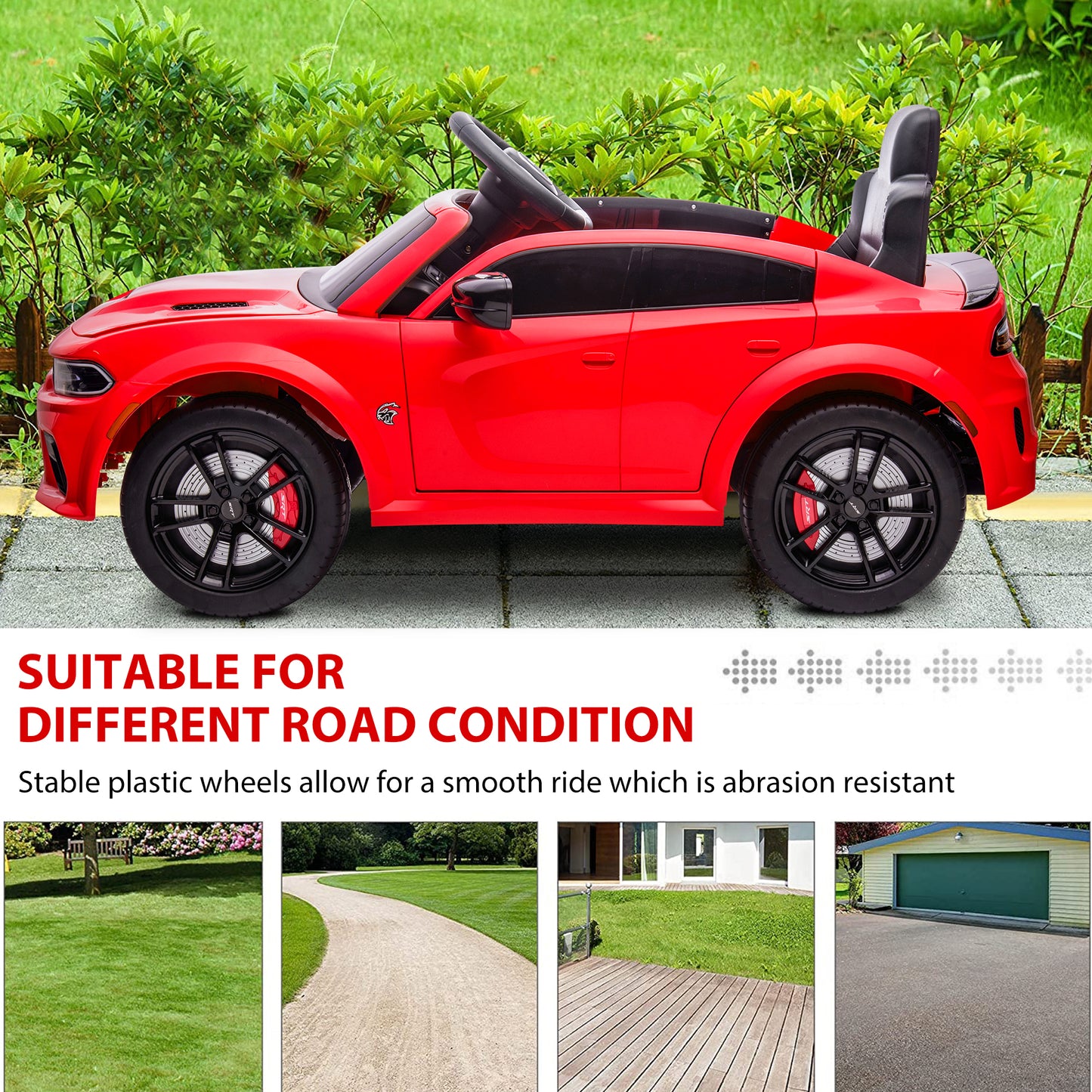 Dodge Charger 12V Ride On Cars with Remote Control, Ride On Vehicles for Kids with LED Light, Bluetooth, USB, MP3, Battery Powered Ride on Toys for Boys Girls 3-5 Years Old Birthday Gifts, Red