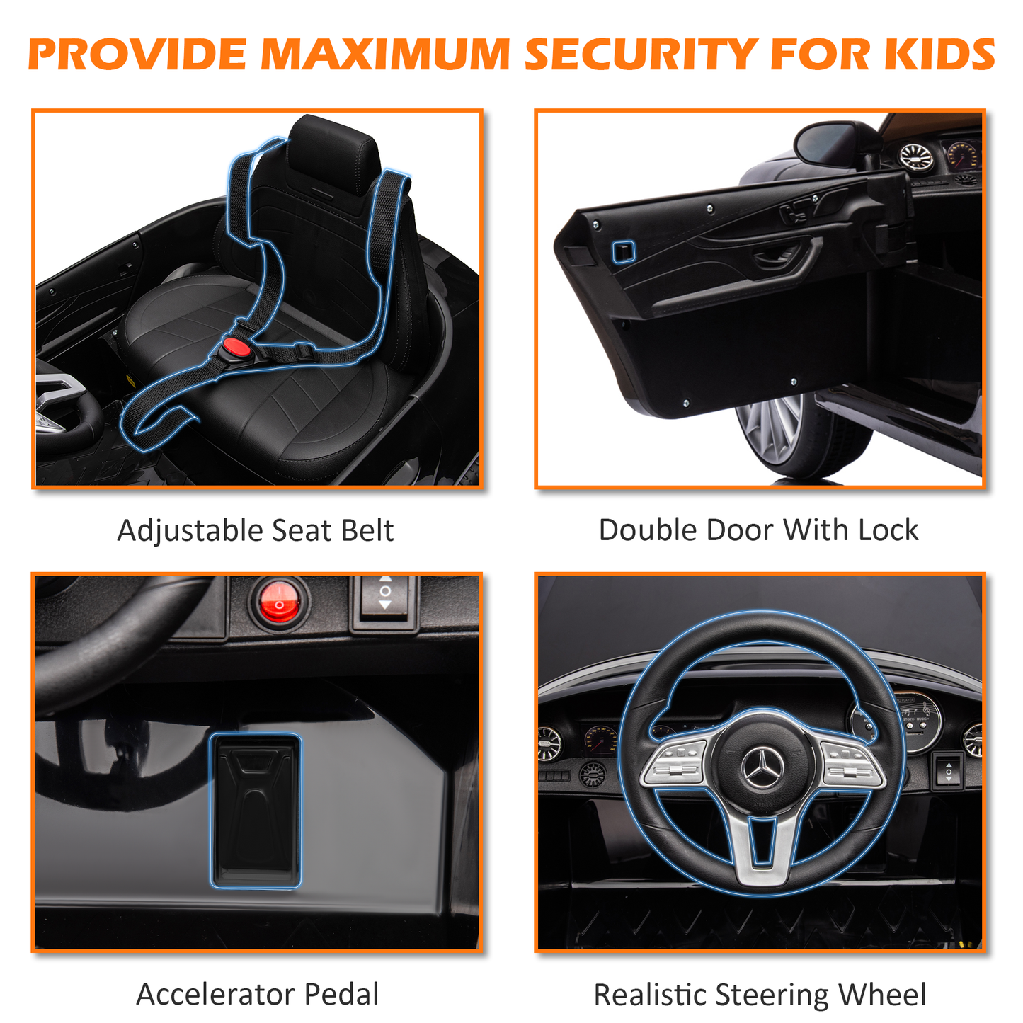 iRerts 12V Electric Ride On Cars for Boys Girls, Battery Powered Ride on Toys for Toddlers with Music, USB/AUX/SD Ports, LED Light, 4 Wheel Suspension, Electric Car for Kids 3-6 Years Old Gifts, Black