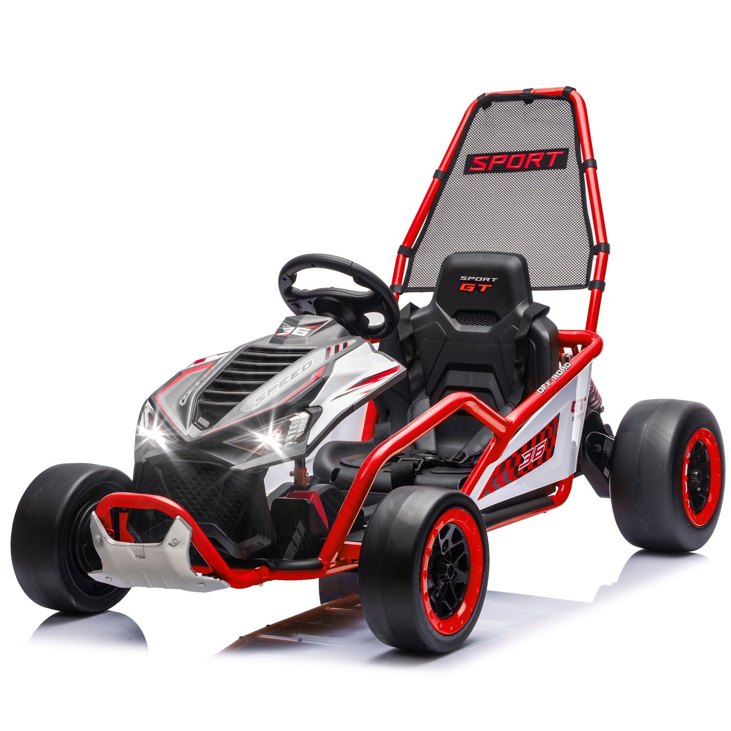 24V Powered Ride on Toys, iRerts Electric Go Kart with Drift Mode, Bluetooth Music, EVA Front Tires, Rear Wheel Suspension, Max Speed 7.5 MPH, Crazy Go Cart Electric Car for Kids 6-12 Ages, Red