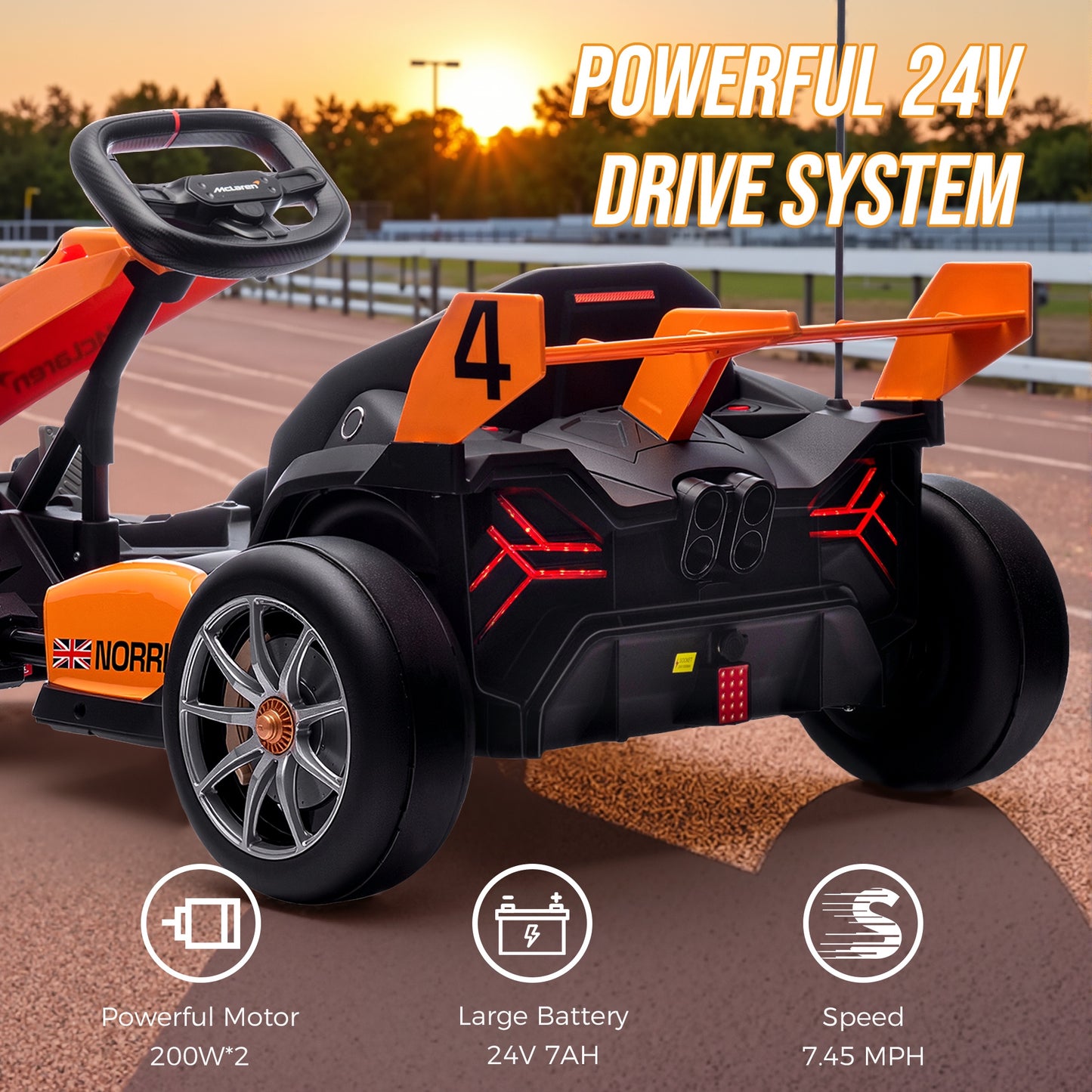 36V Go Kart for Kids Ages 6+, Licensed McLaren Electric Drift Kart Car Ride on Toys for Big Kids, Crazy Go Cart with Dual 250W Motors, Adjustable Seat, 7.5MPH, LED Lights