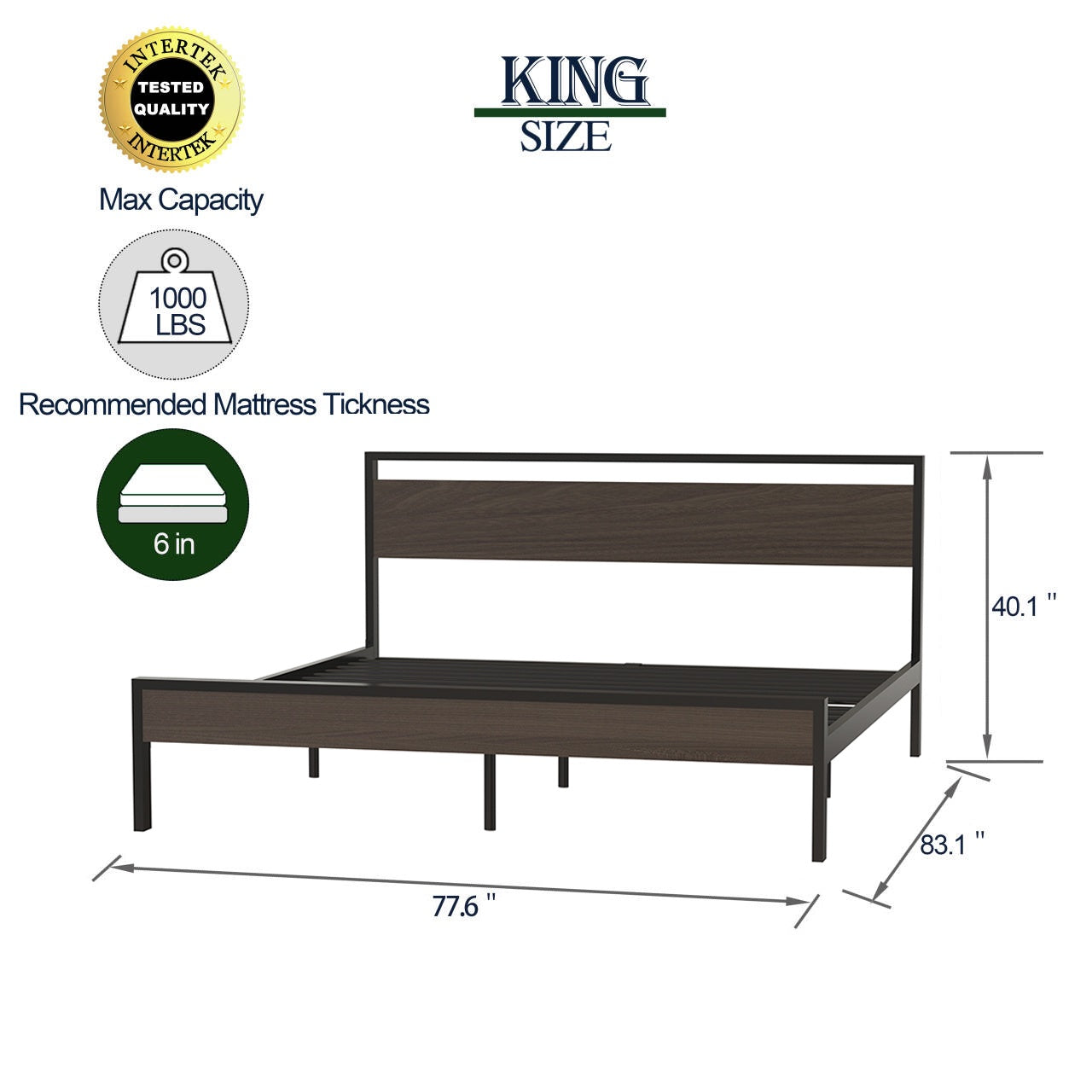 iRerts King Platform Bed Frame with Headboard, Industrial Metal King Bed Frame with Slat Support, Modern Bed Frame King Size for Adults Teens Kids Bedroom, No Box Spring Needed, Black