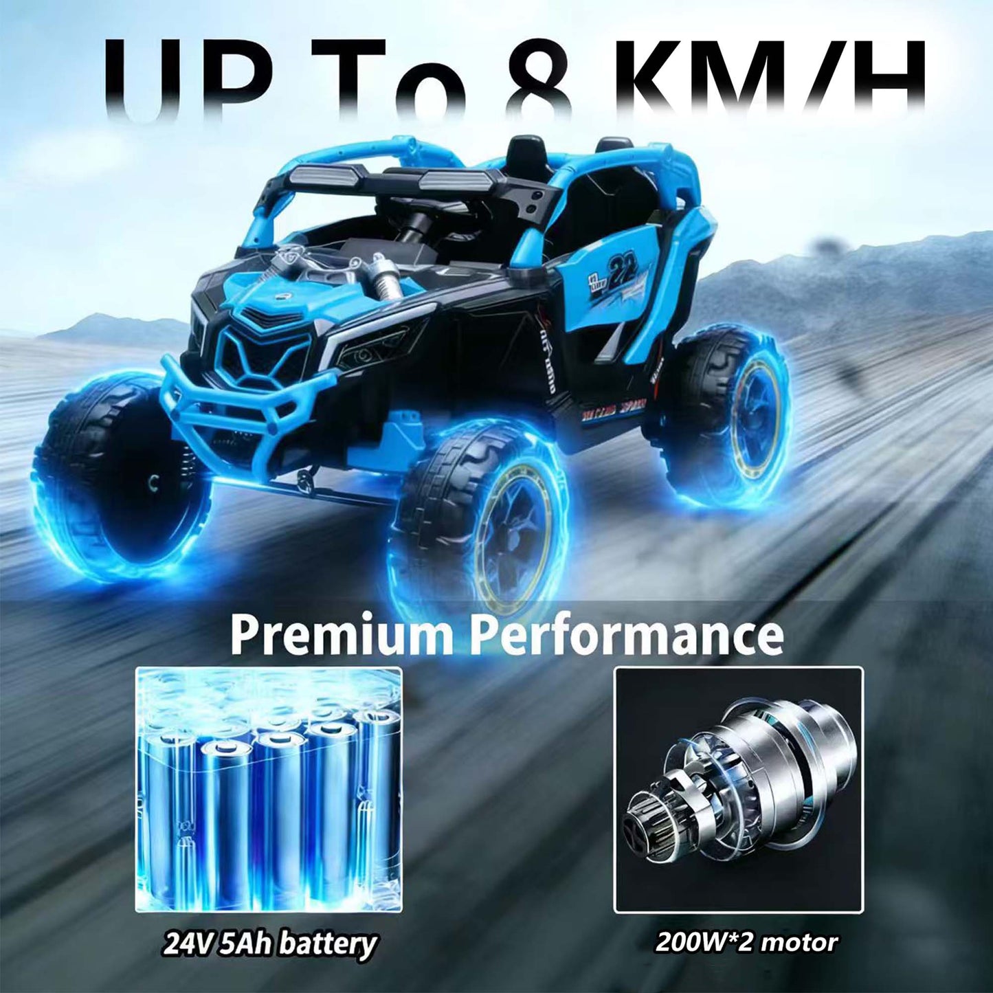 iRerts 24V Ride on Toys with Parents Remote Control, Ride on UTV Car with Bluetooth, MP3 Port, Music, LED Lights, 4 Shock Absorbers, Battery Powered Electric Car for Kids Ages 2-6, Blue