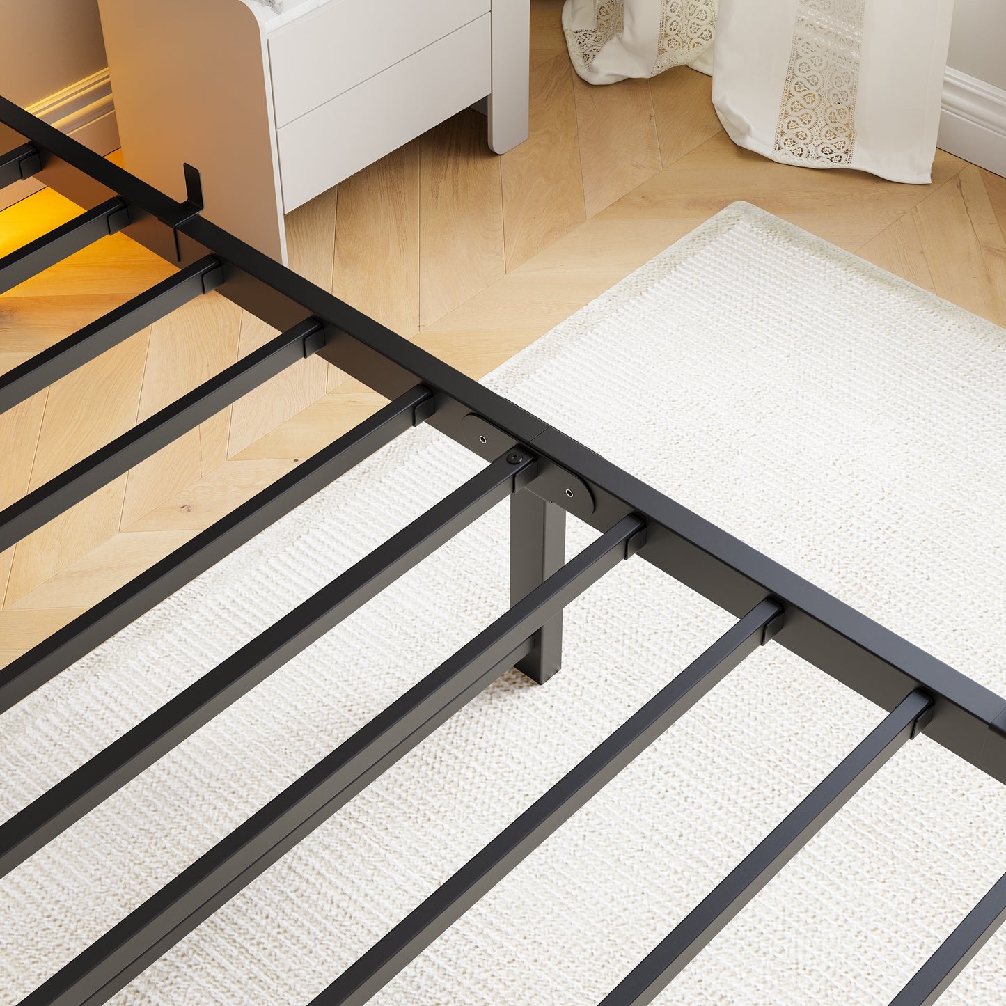 iRerts Twin Bed Frame with Headboard, Metal Platform Bed Frame Twin Size with USB Charging Station, LED Lights, Steel Slats, LED Bed Frame No Box Spring Needed for Bedroom Furniture, Brown