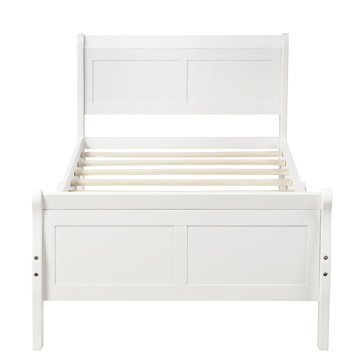 iRerts Platform Bed Frame Twin, Wood Twin Platform Bed Frame with Headboard and Footboard, Modern Twin Size Bed Frame with Wooden Slat Support, Twin Bed Frame No Box Spring Needed, White