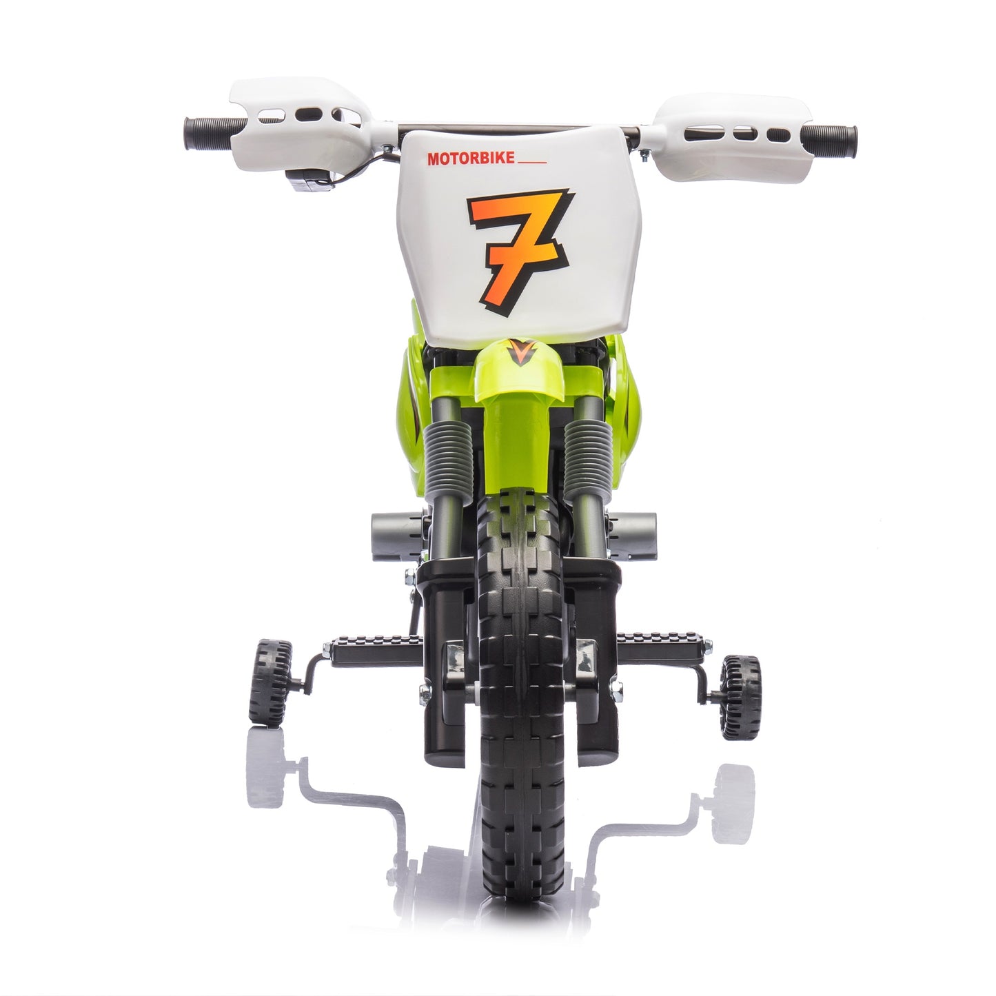 iRerts 12V Electric Dirt Bike with Twist Grip Throttle, Powered Ride on Motorcycle with 2 Training Wheels, Rear suspension, Ride on Toys Kids Motorcycle for Boys Girls Gifts Ages 3-8, Green