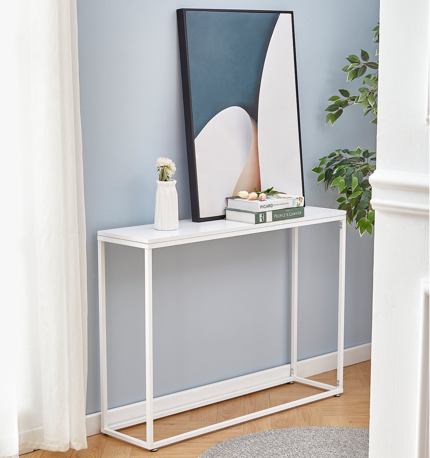 iRerts Entryway Table, Narrow Console Table Hallway Table with Metal Frame and MDF Tabletop, Industrial Long Entrance Sofa Table Foyer Tables for Entryway Hallway Living Room Home Office, White